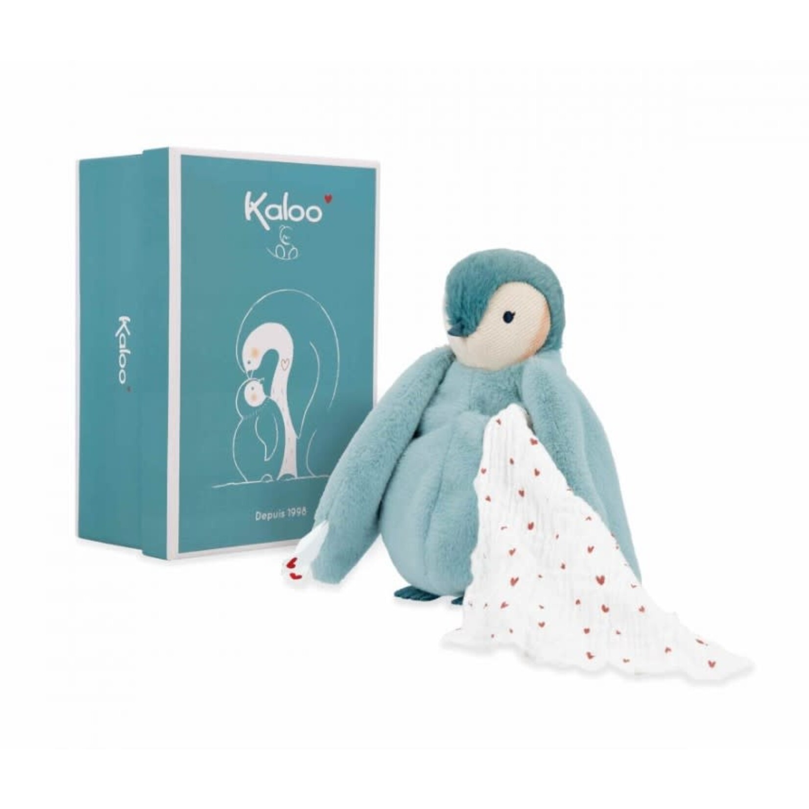 Kaloo KALOO - Peluche à bisous avec doudou dans la poche - Manchot vert/bleu