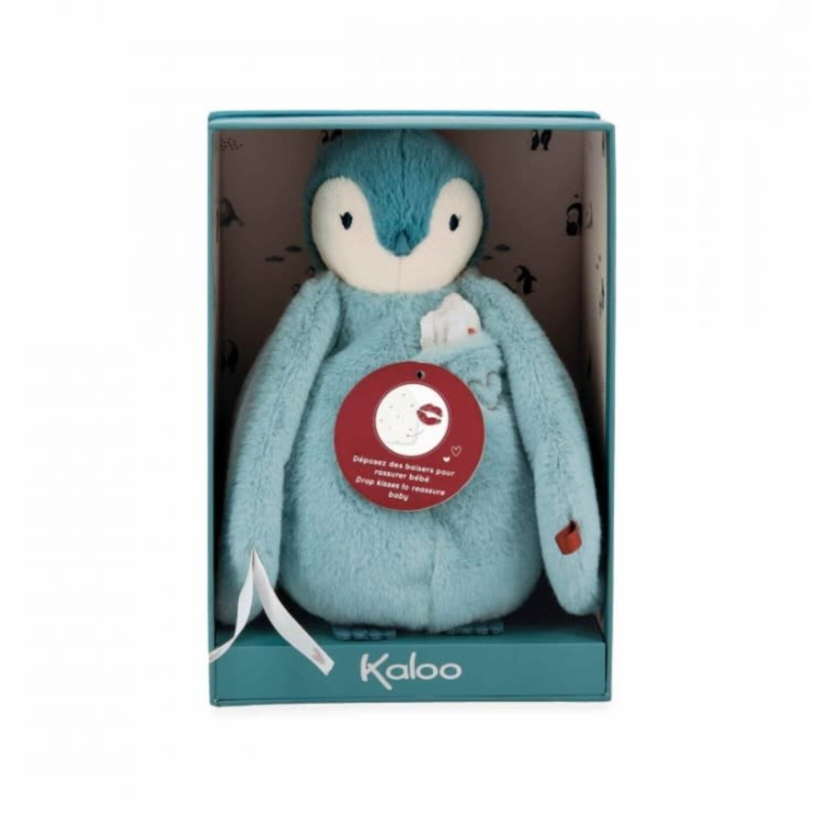 Kaloo KALOO - Peluche à bisous avec doudou dans la poche - Manchot vert/bleu