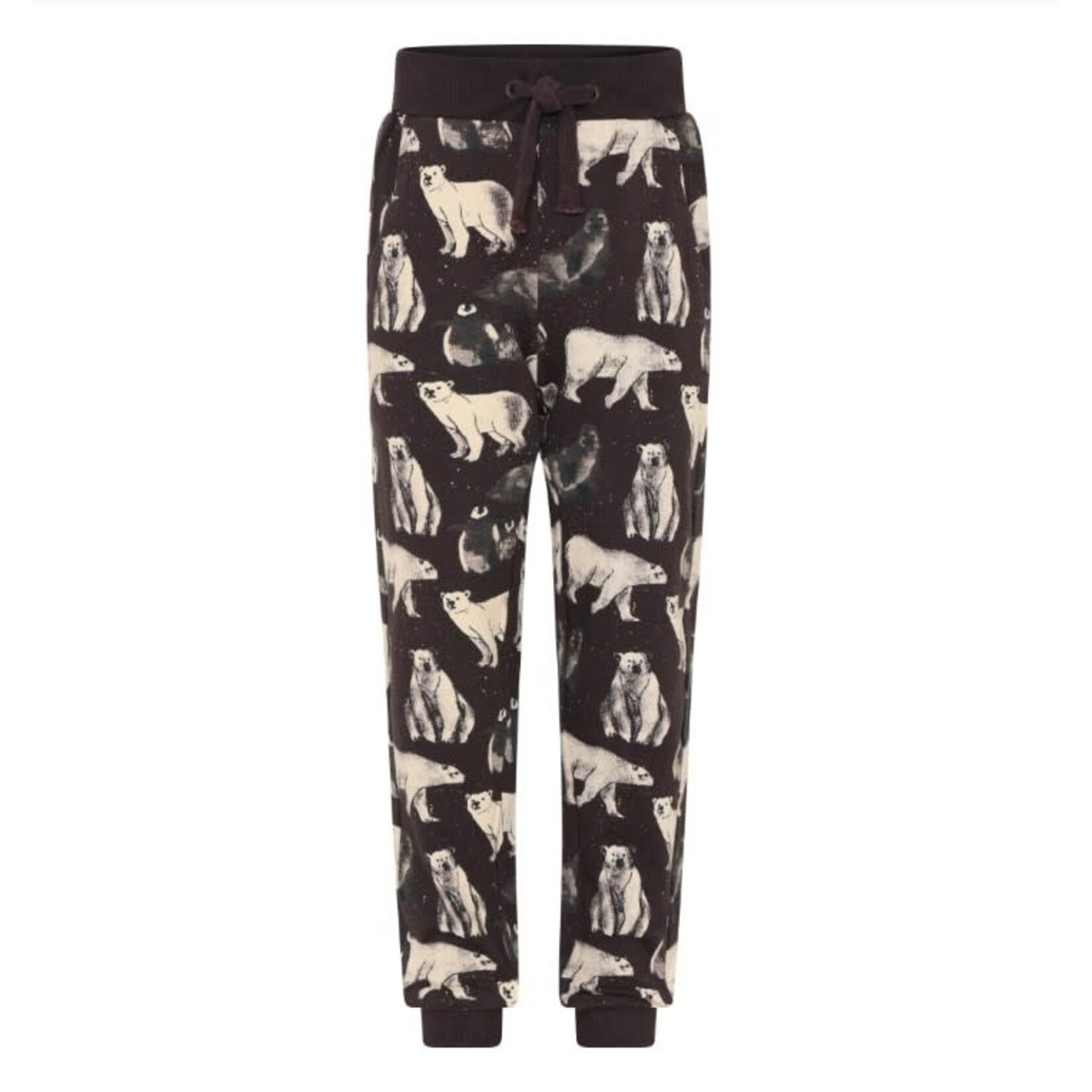 Minymo MINYMO-  Dark brown jogging pants with all-over polar bear and seal print