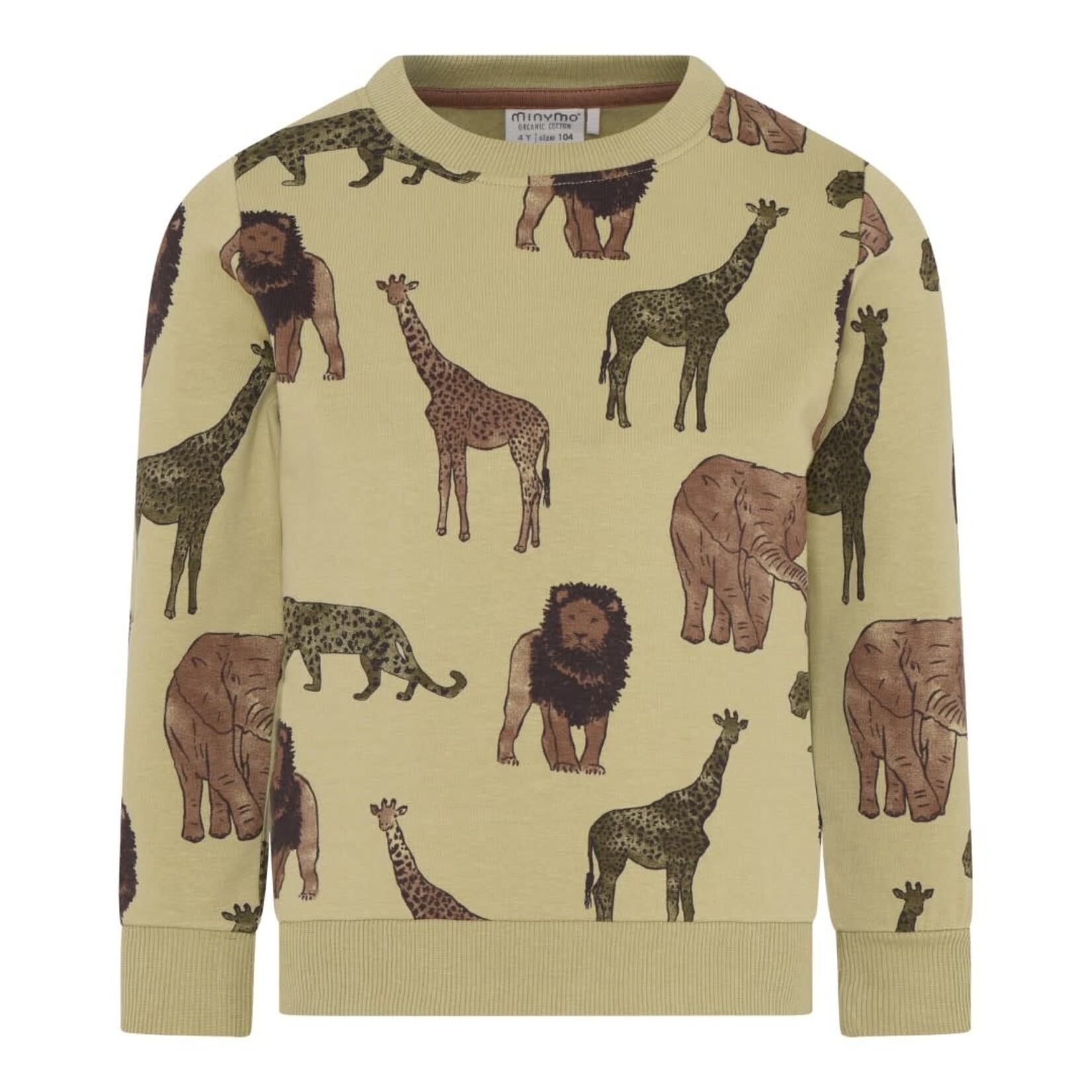 Minymo MINYMO- Chandail coton ouaté vert kaki avec imprimé d'animaux de la savane