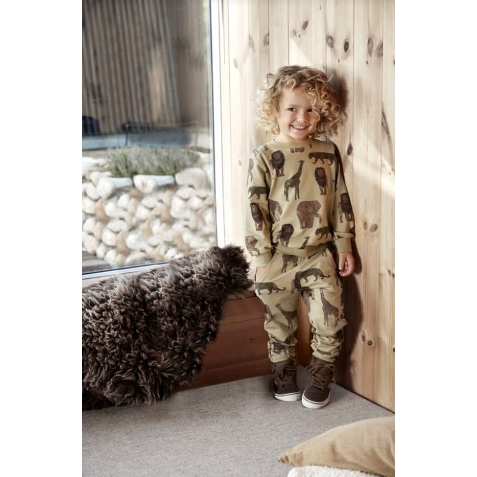 Minymo MINYMO - Pantalon de jogging vert kaki avec imprimé d'animaux de la savane