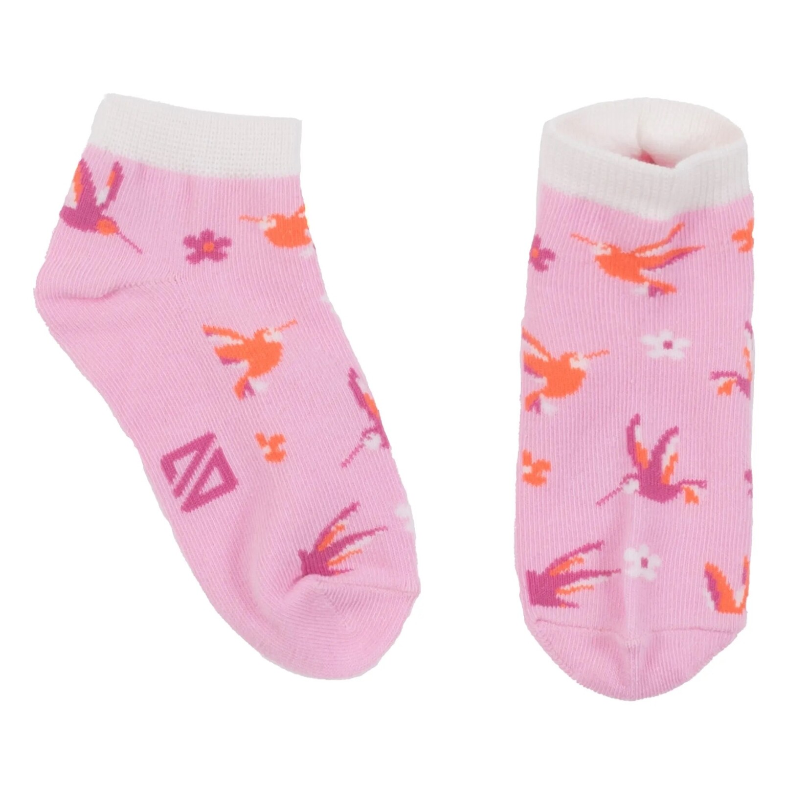 Nanö NANÖ - Pink and white ankle socks with bird pattern 'Pretty hummingbird'