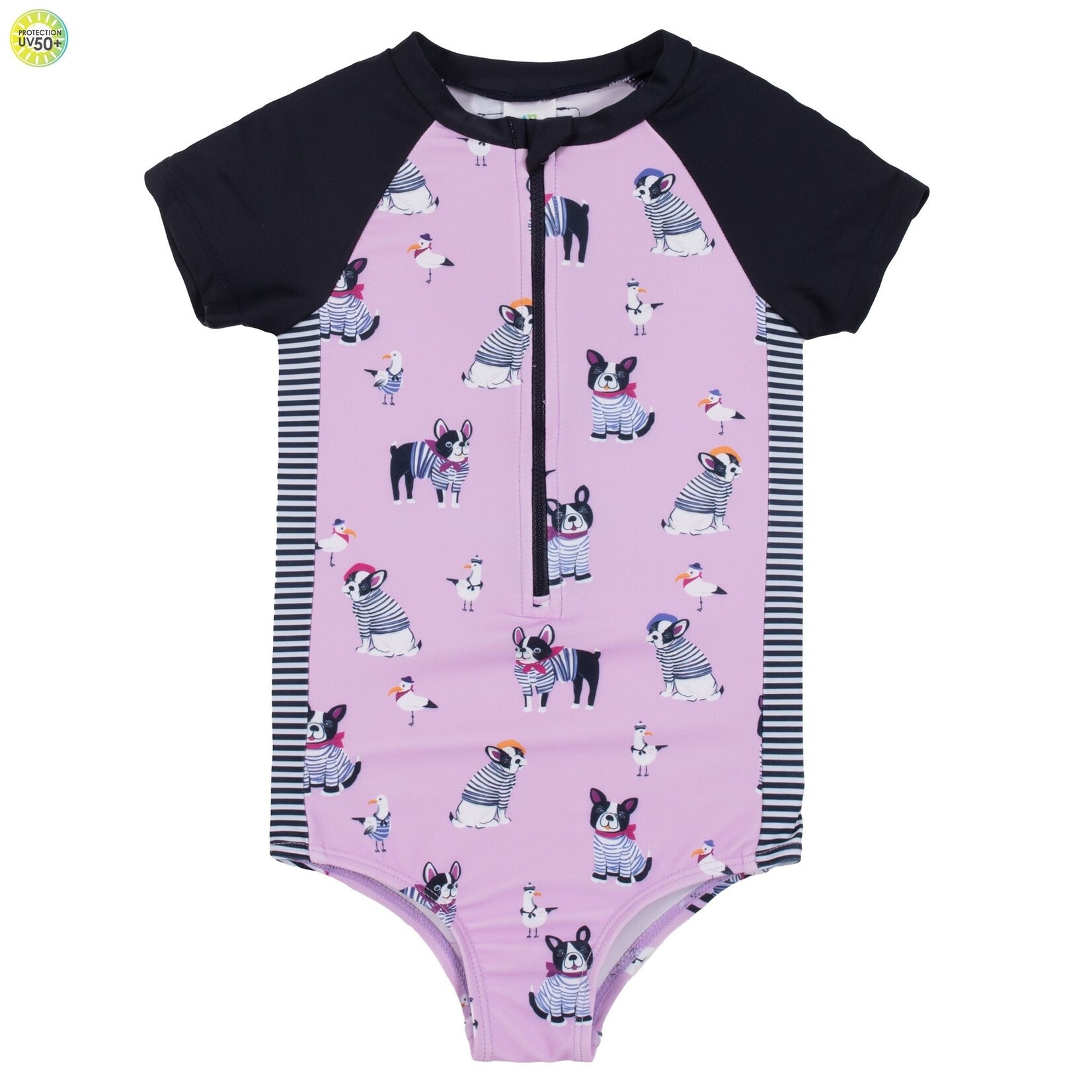 Nanö NANÖ - Maillot une-pièce marine et lilas avec chiens bulldogs