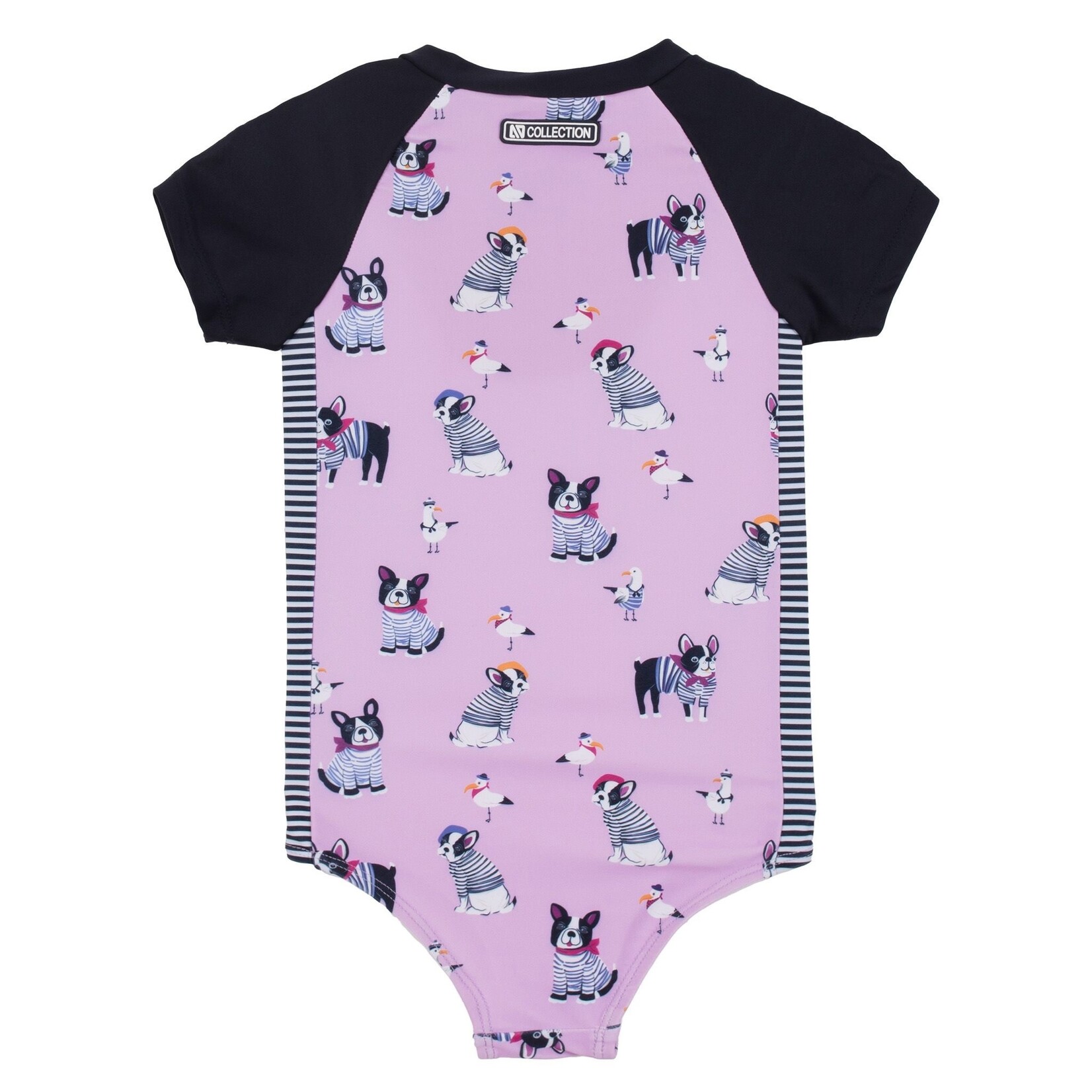 Nanö NANÖ - Navy and lilac one-piece swimsuit with bulldogs
