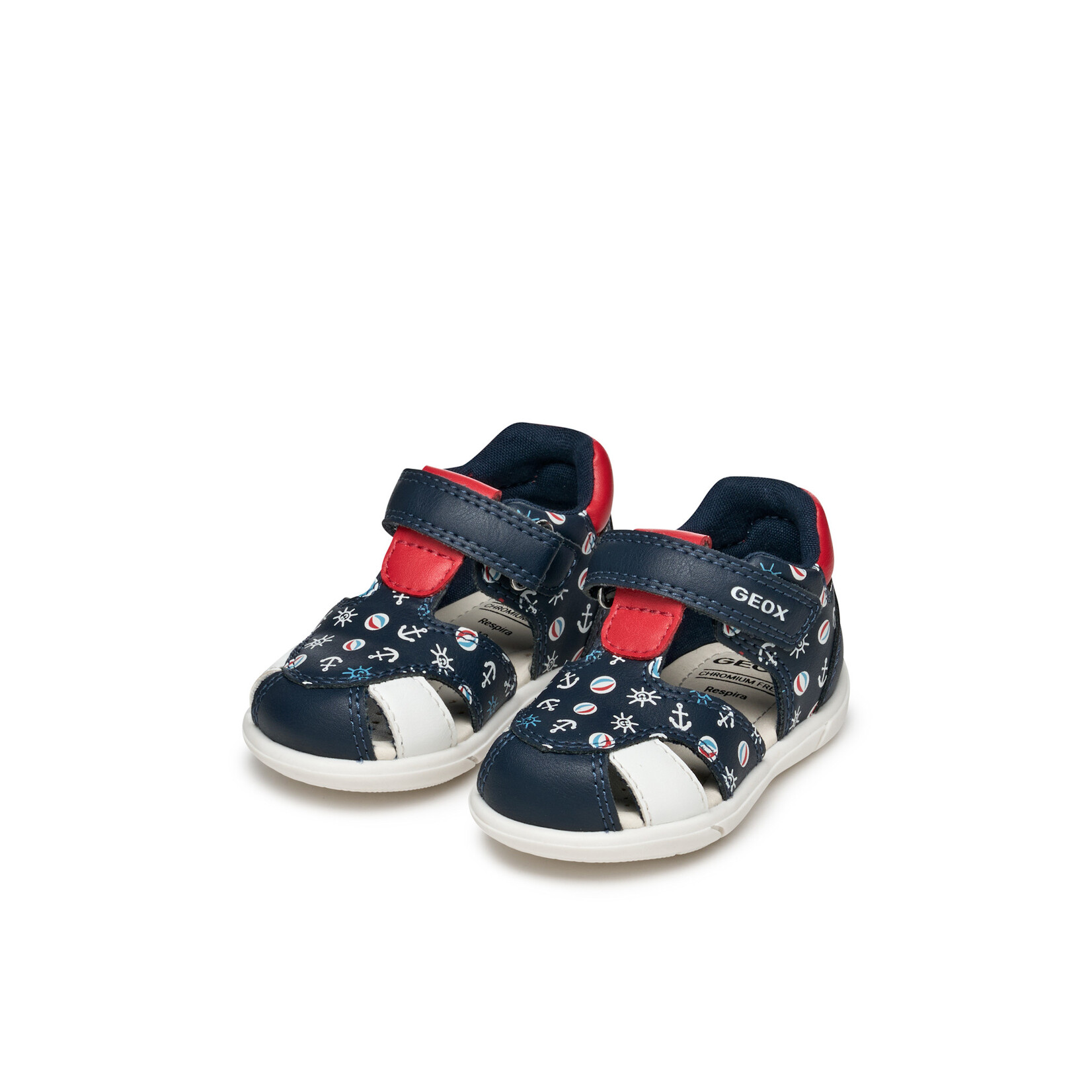 Geox  GEOX - Closed Toe Leather Sandals 'Zapito - Navy/Red'