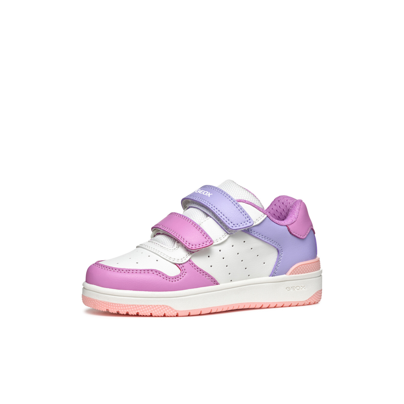 Geox GEOX - White and Pastel Synthetic Leather Sneakers 'Washiba - White/Cyclamen'