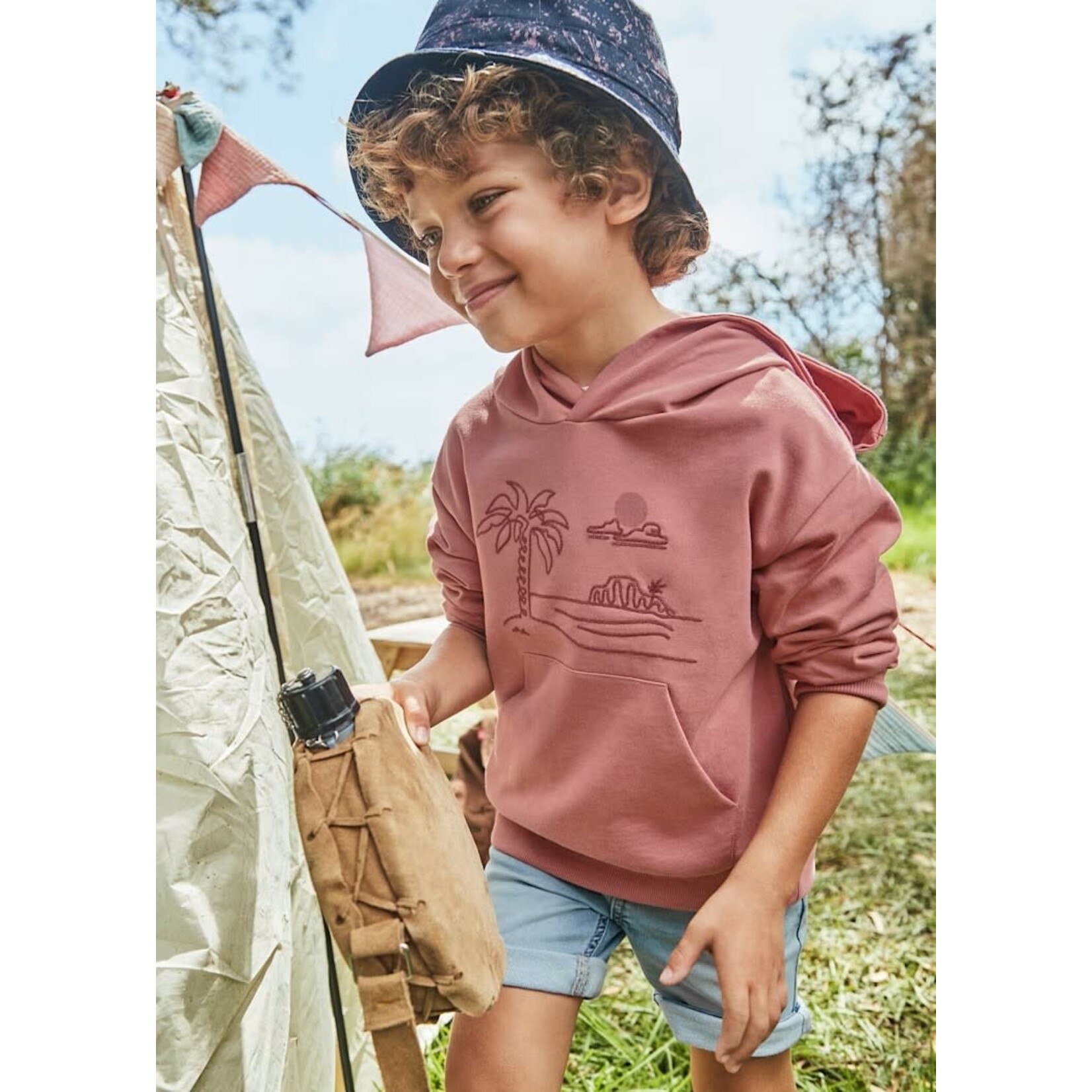 Mayoral MAYORAL - Hooded sweater with embroidered tropical scene in dark pink (guava)