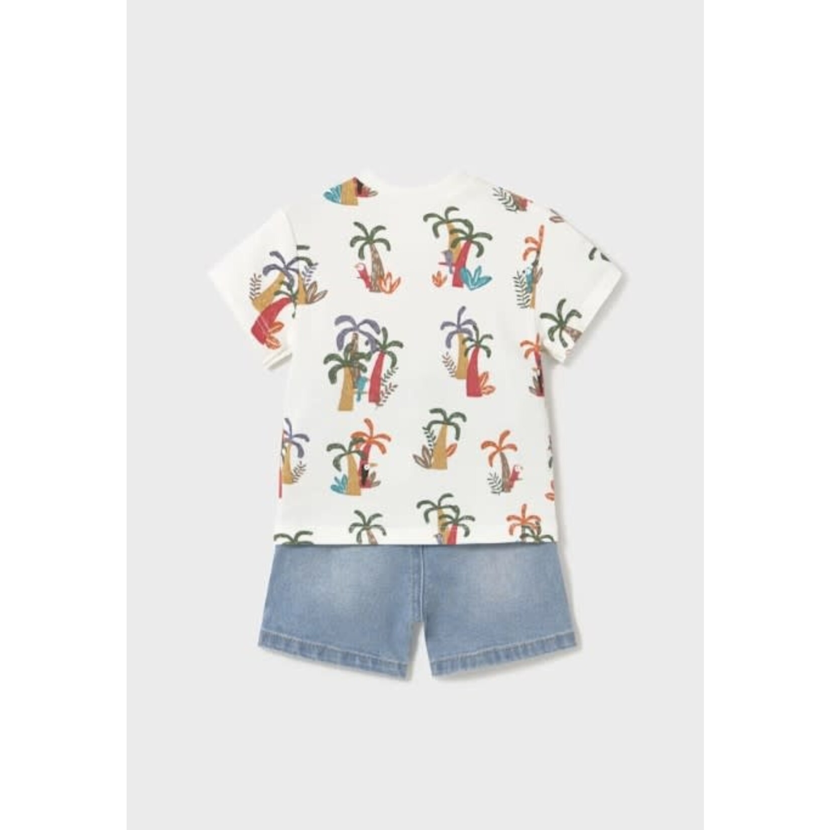 Mayoral MAYORAL - Two-piece summer set with a short and a tropical print tshirt with a toucan appliqué pocket