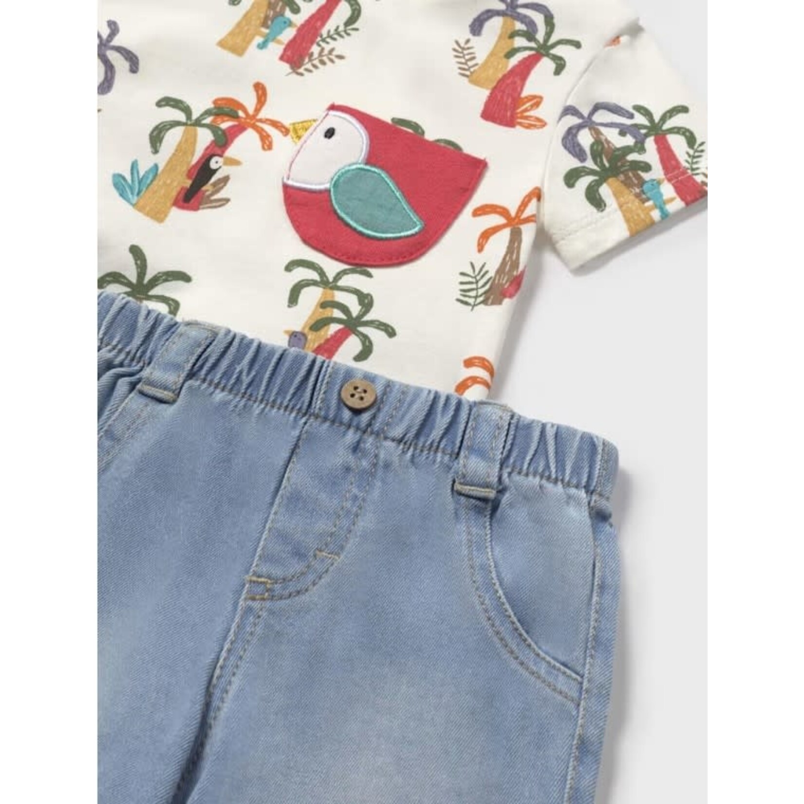 Mayoral MAYORAL - Two-piece summer set with a short and a tropical print tshirt with a toucan appliqué pocket