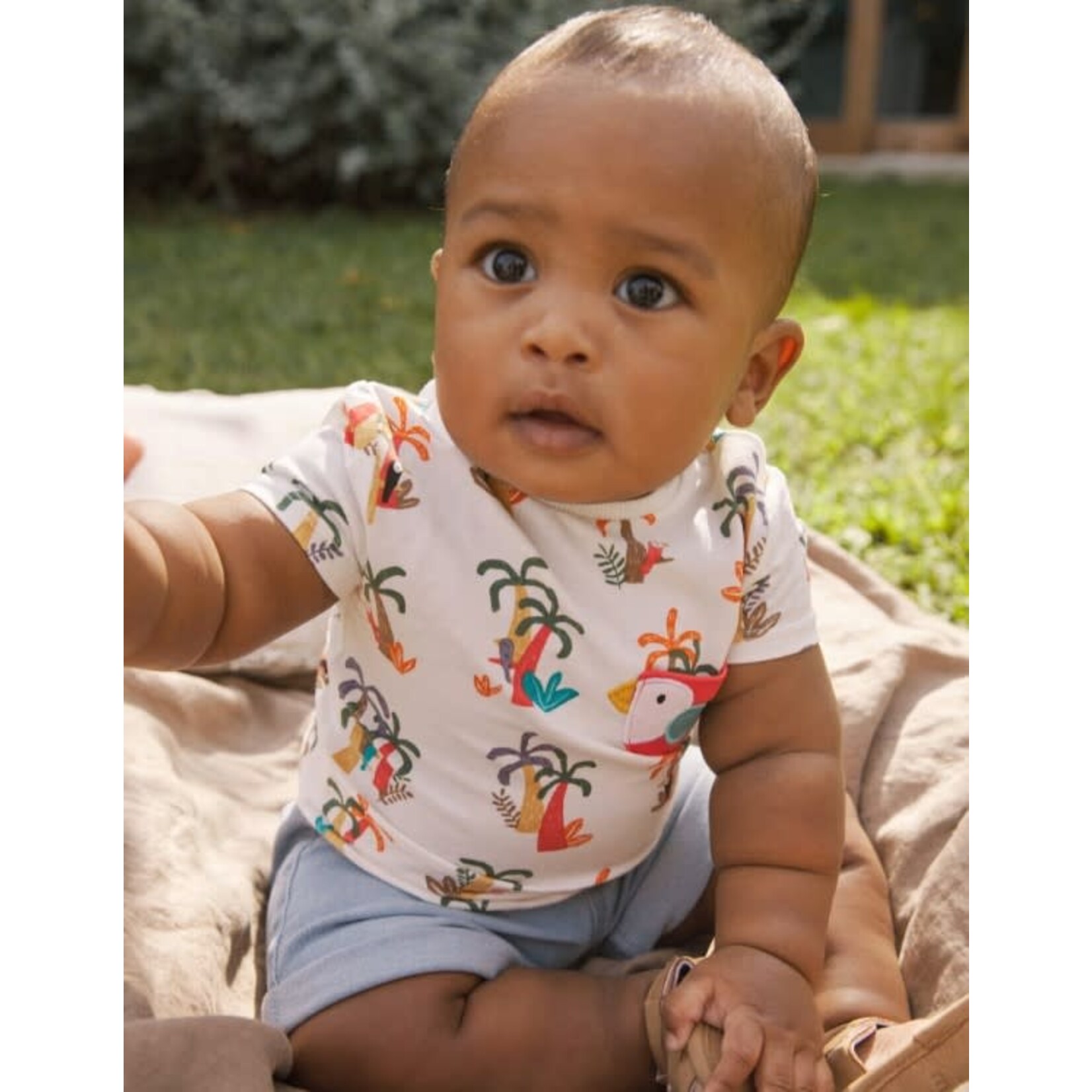 Mayoral MAYORAL - Two-piece summer set with a short and a tropical print tshirt with a toucan appliqué pocket