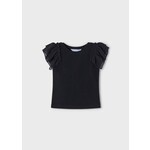 Mayoral MAYORAL - T-shirt noir côtelé à manches à volants