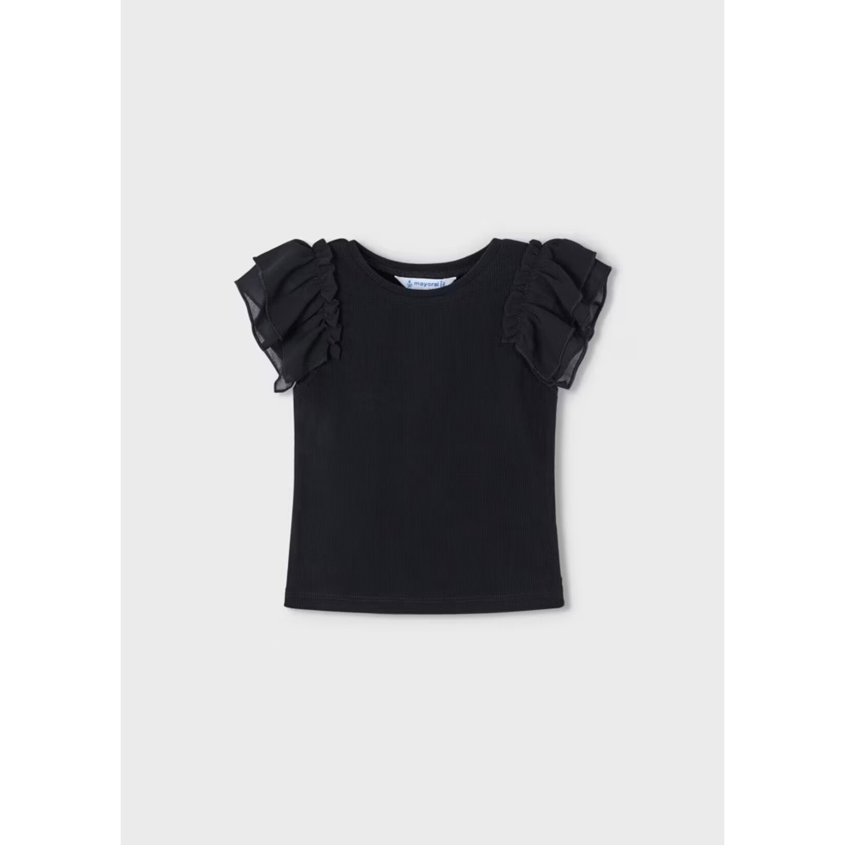 Mayoral MAYORAL - Black Ribbed T-Shirt with Ruffle Sleeves