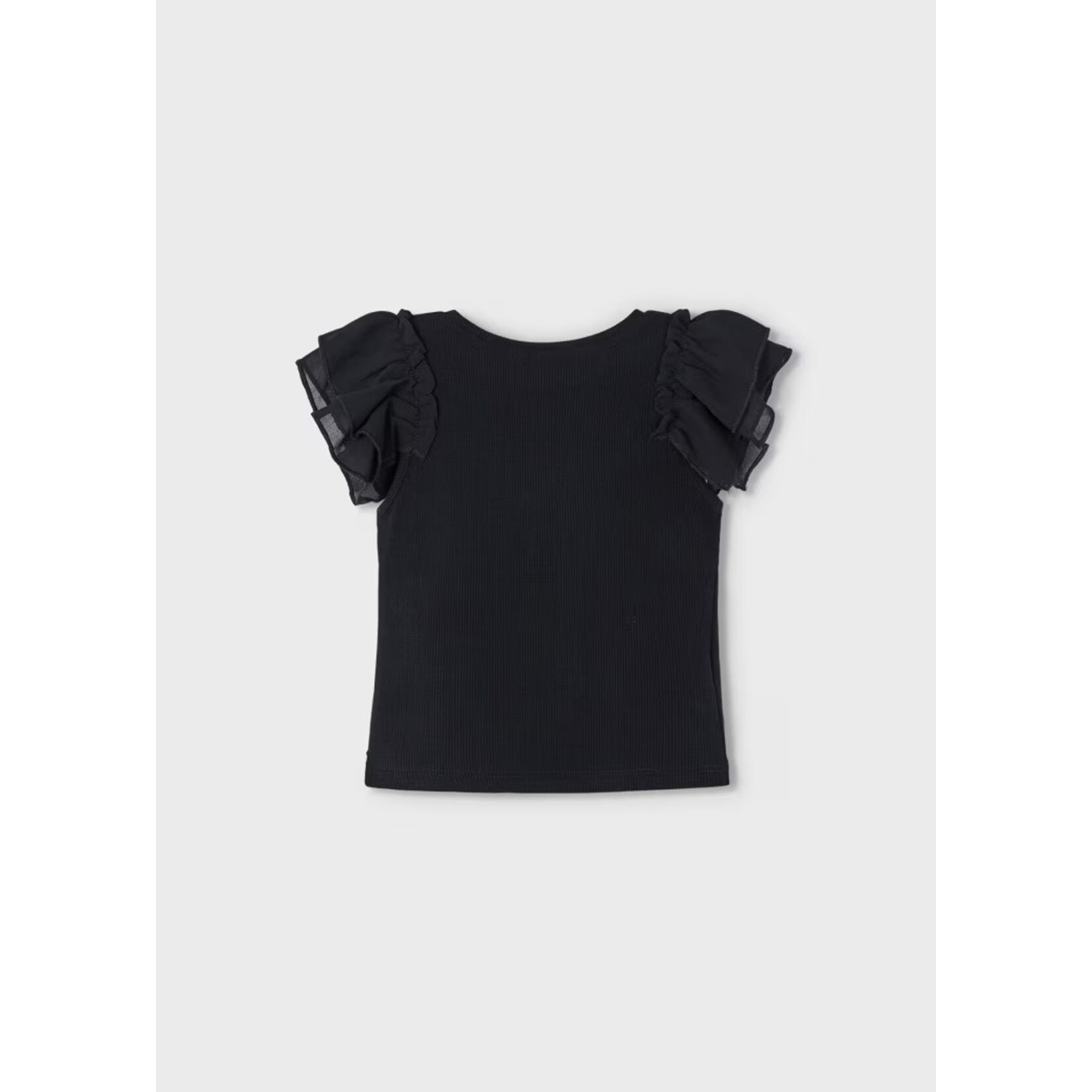 Mayoral MAYORAL - T-shirt noir côtelé à manches à volants