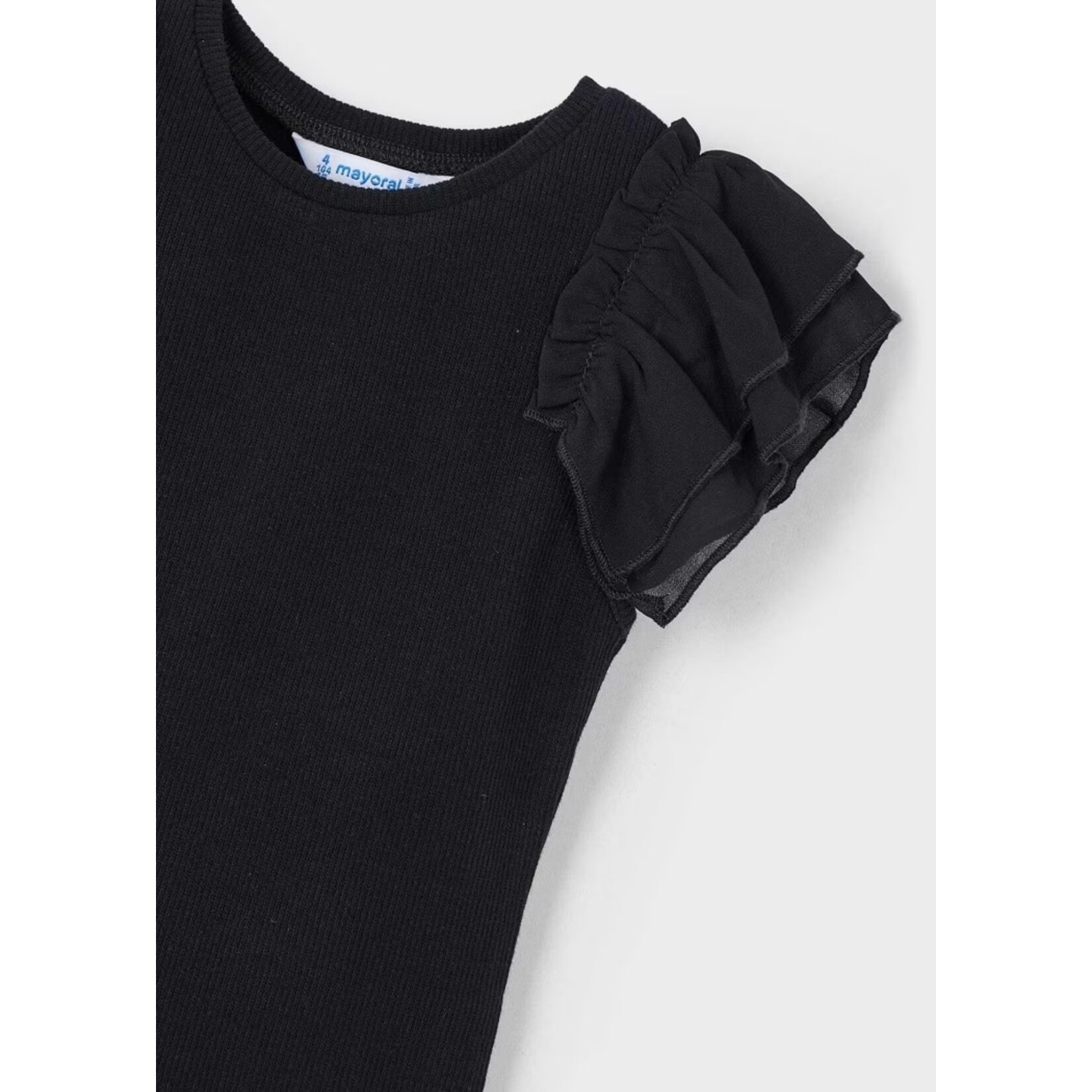 Mayoral MAYORAL - Black Ribbed T-Shirt with Ruffle Sleeves