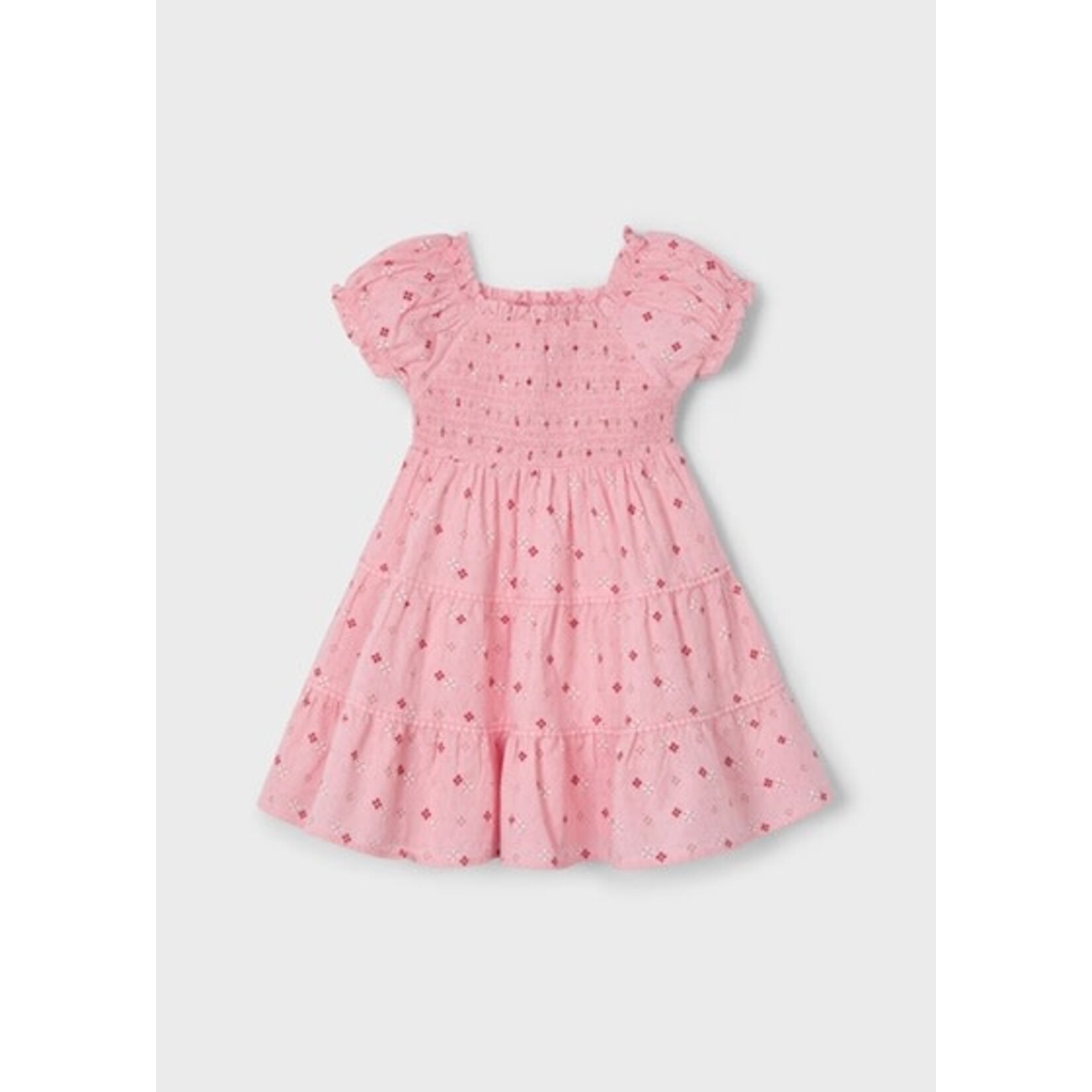 Mayoral MAYORAL - Salmon Smocked Dress with Short Sleeves and Patterns