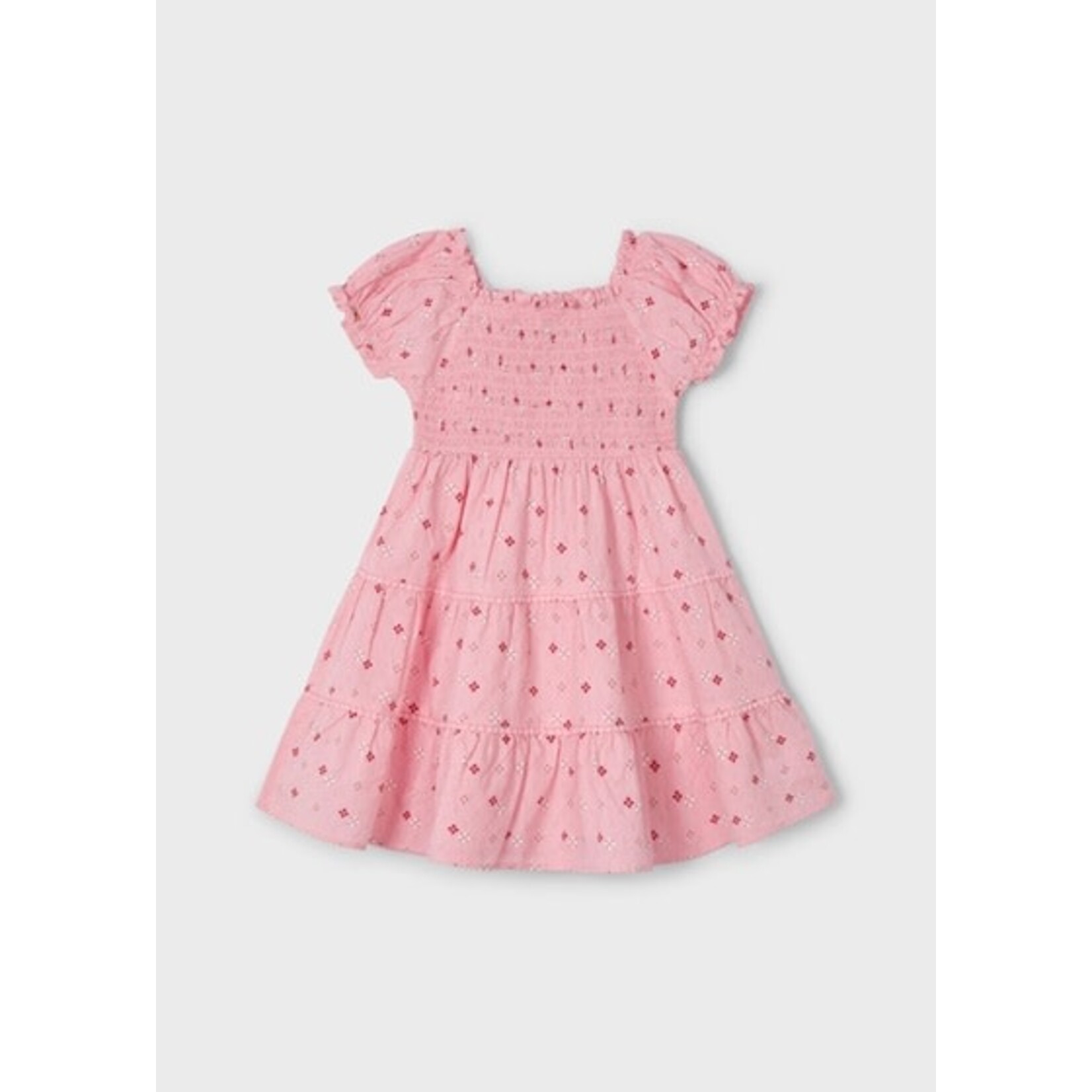 Mayoral MAYORAL - Salmon Smocked Dress with Short Sleeves and Patterns