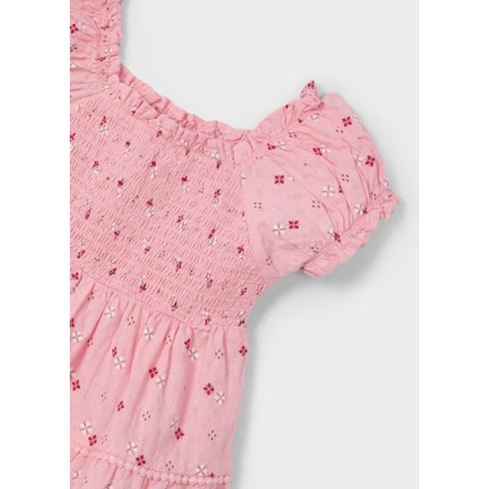 Mayoral MAYORAL - Salmon Smocked Dress with Short Sleeves and Patterns
