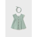 Mayoral MAYORAL - Jade Colored ribbed Newborn Button Dress with Headband