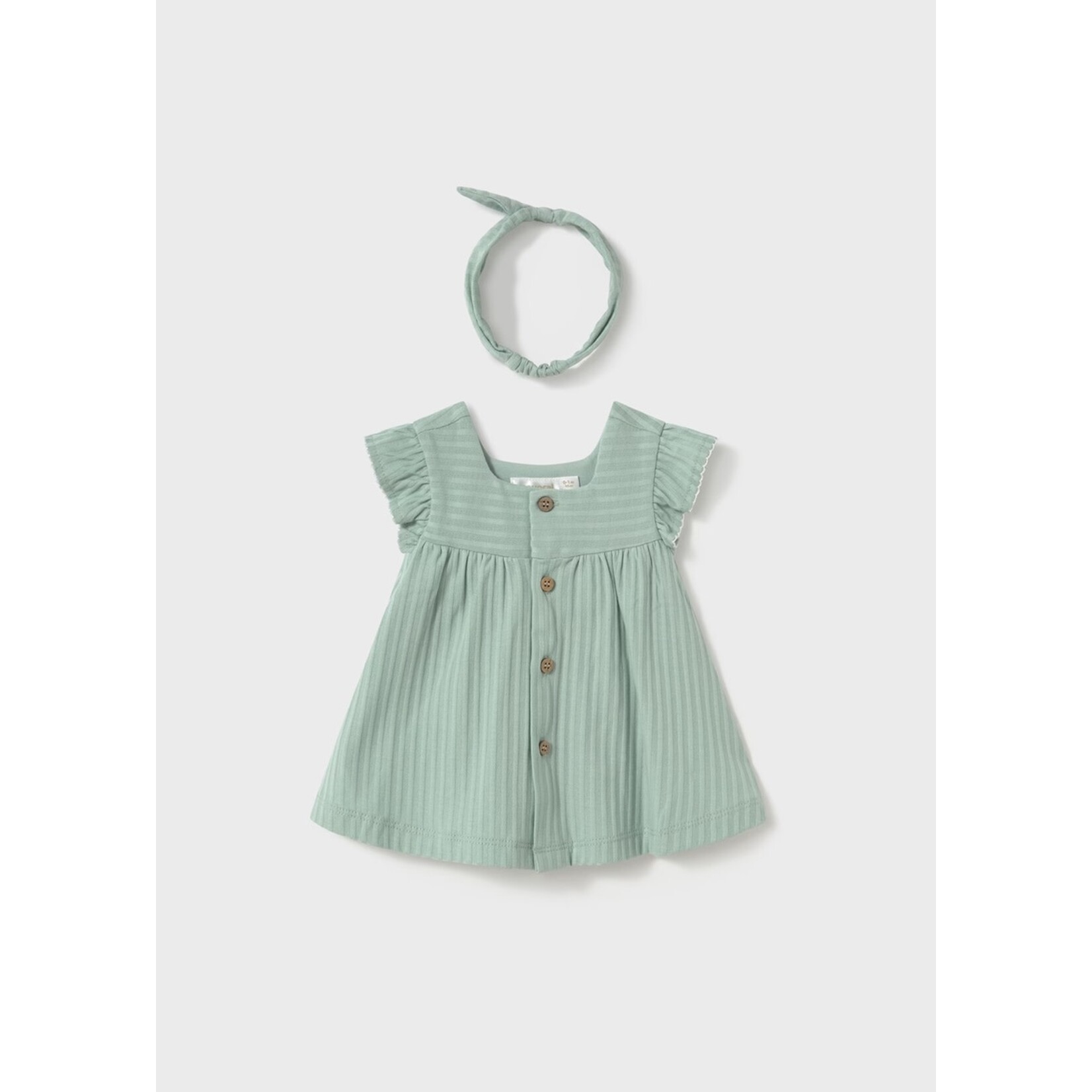 Mayoral MAYORAL - Jade Colored ribbed Newborn Button Dress with Headband