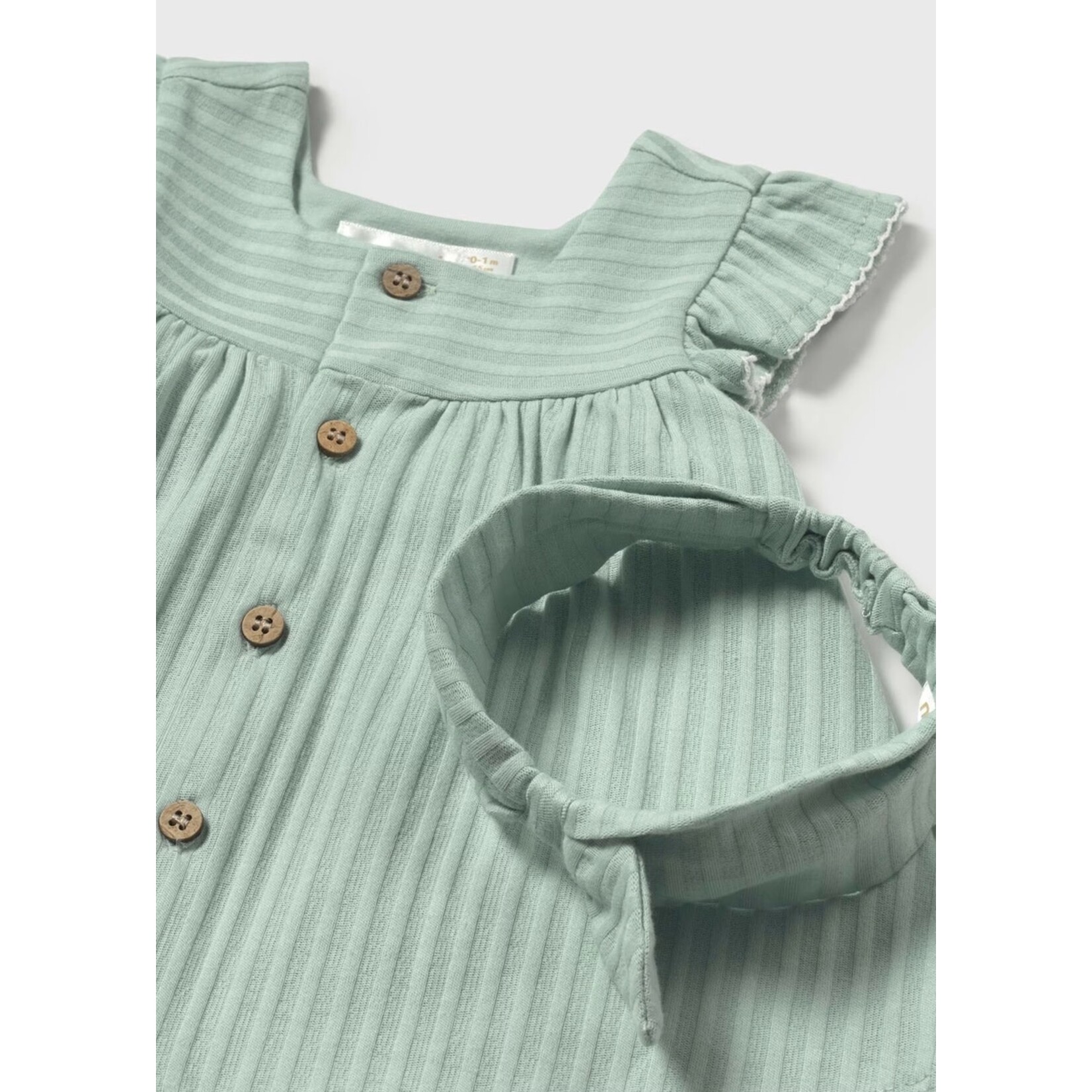 Mayoral MAYORAL - Jade Colored ribbed Newborn Button Dress with Headband