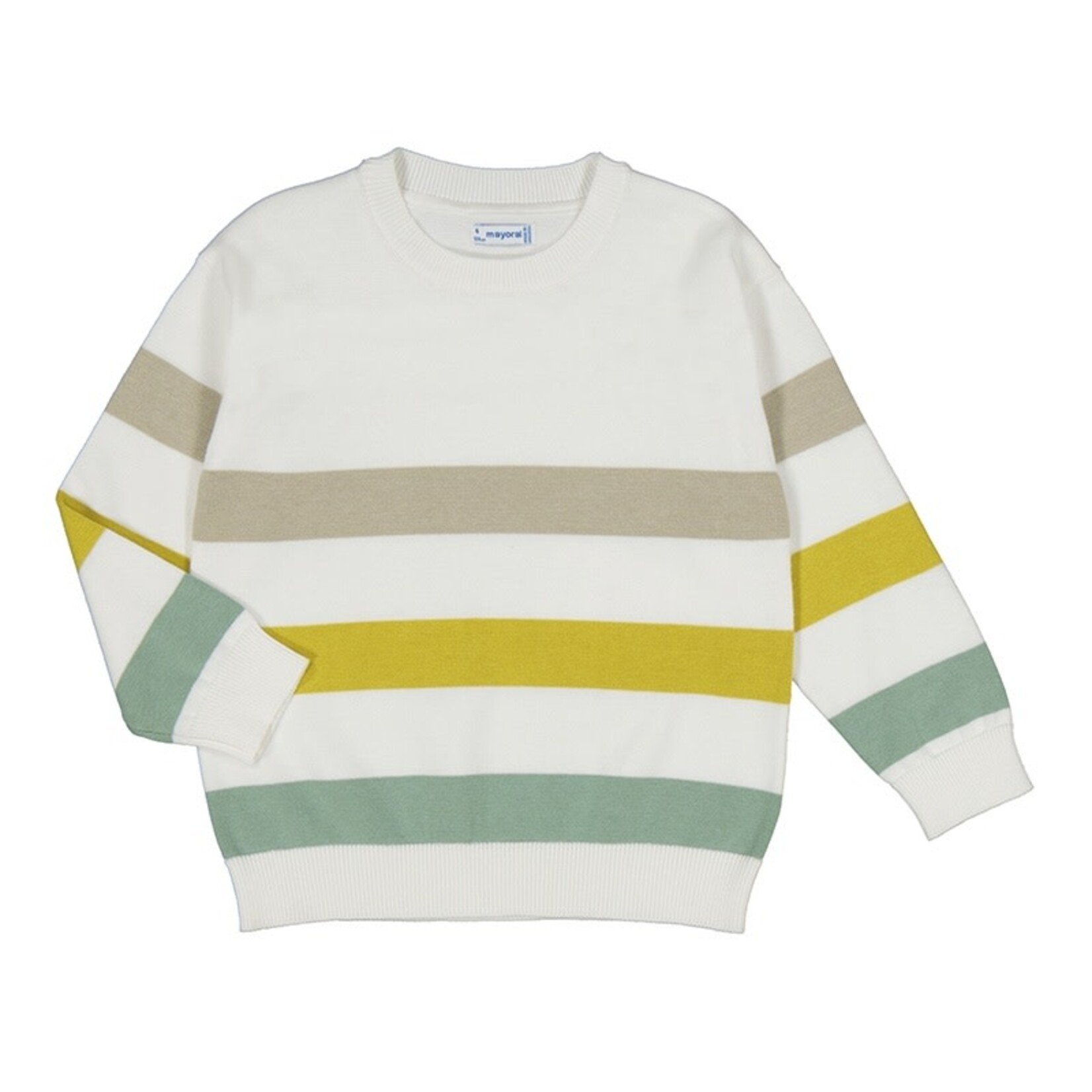 Mayoral MAYORAL - Chandail en tricot beige avec rayures taupe, moutarde et vert sauge