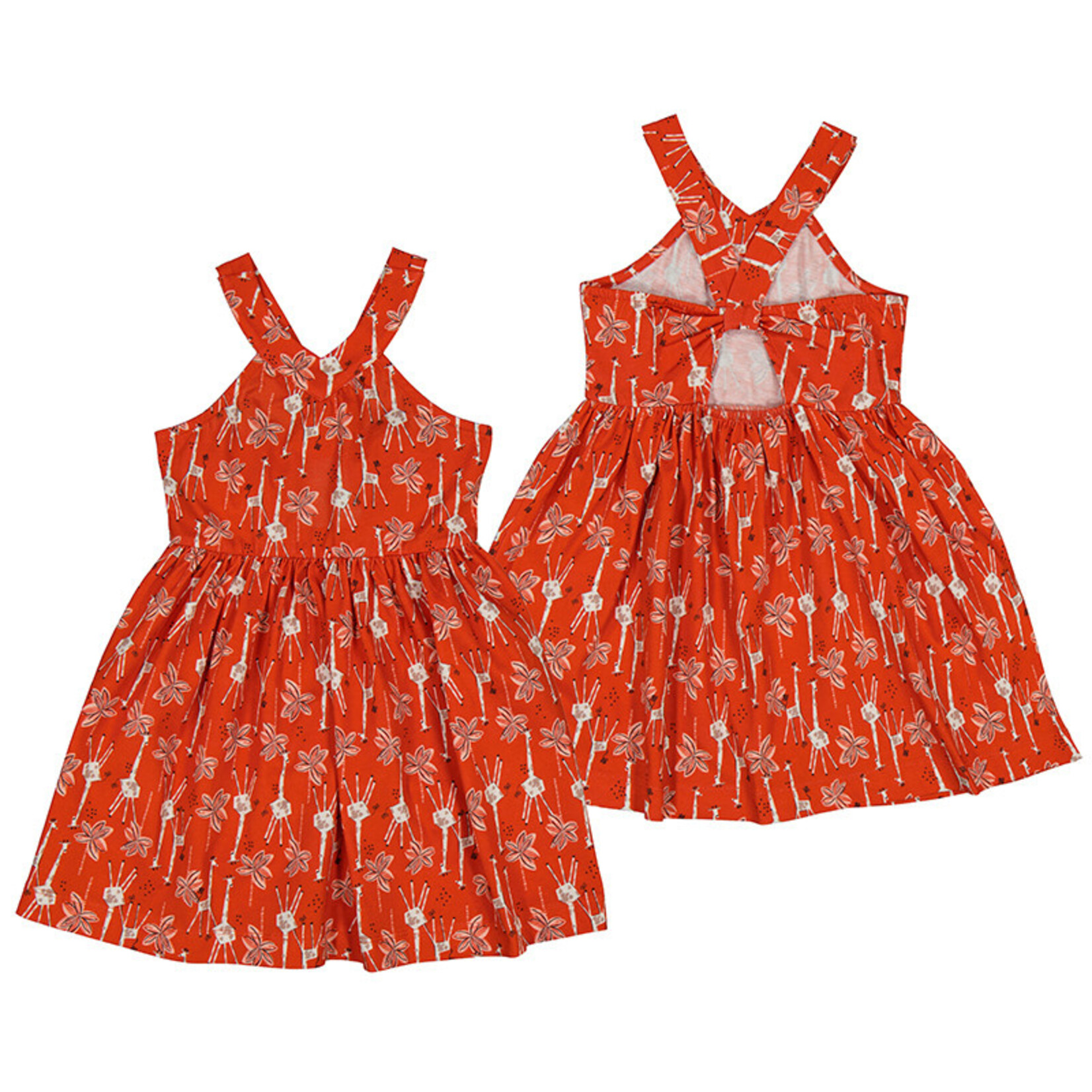 Mayoral MAYORAL - Paprika red shoulder strap dress with giraffe print