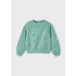 Mayoral MAYORAL - Mint-Colored Long-Sleeved Sweatshirt with Flower Appliqués