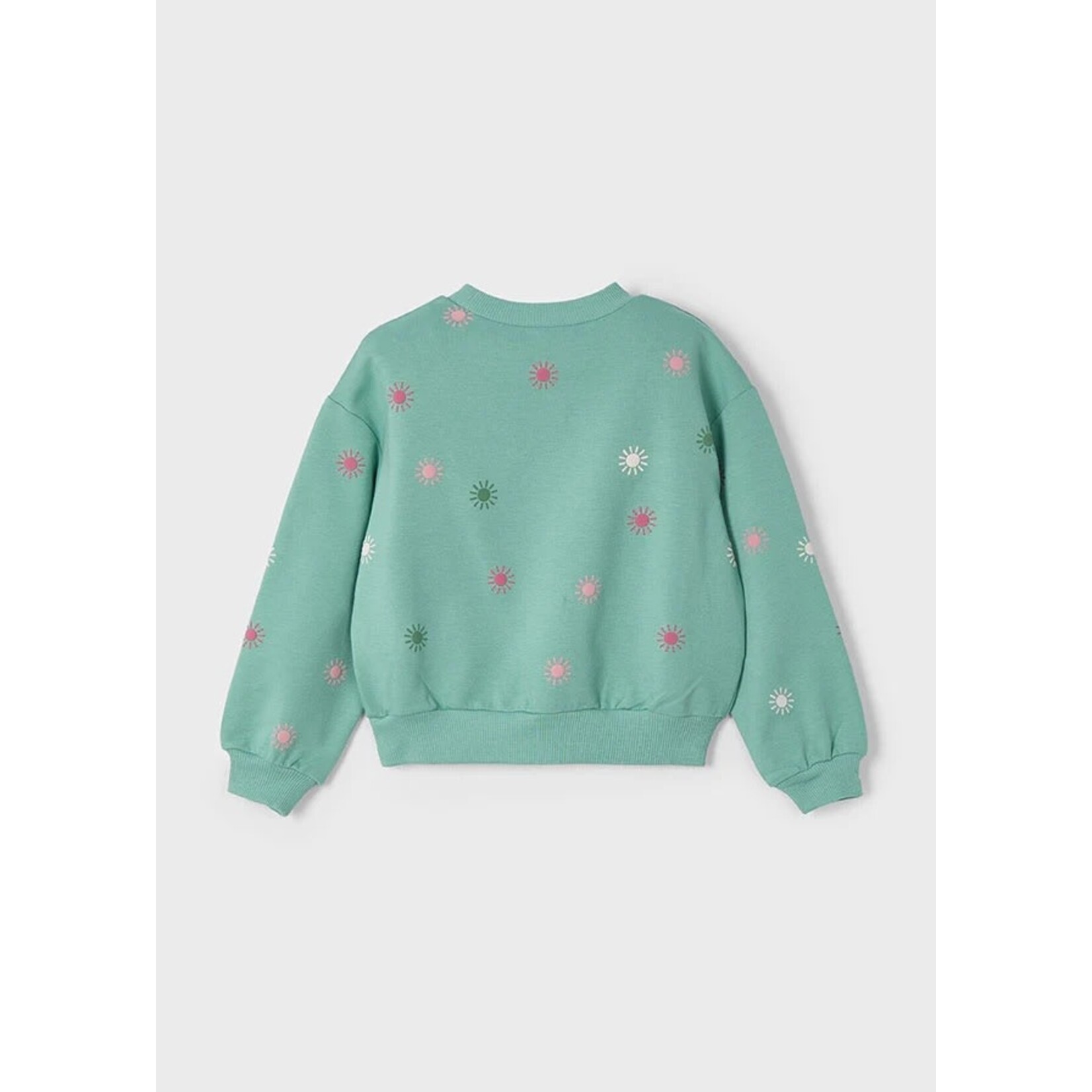 Mayoral MAYORAL - Mint-Colored Long-Sleeved Sweatshirt with Flower Appliqués