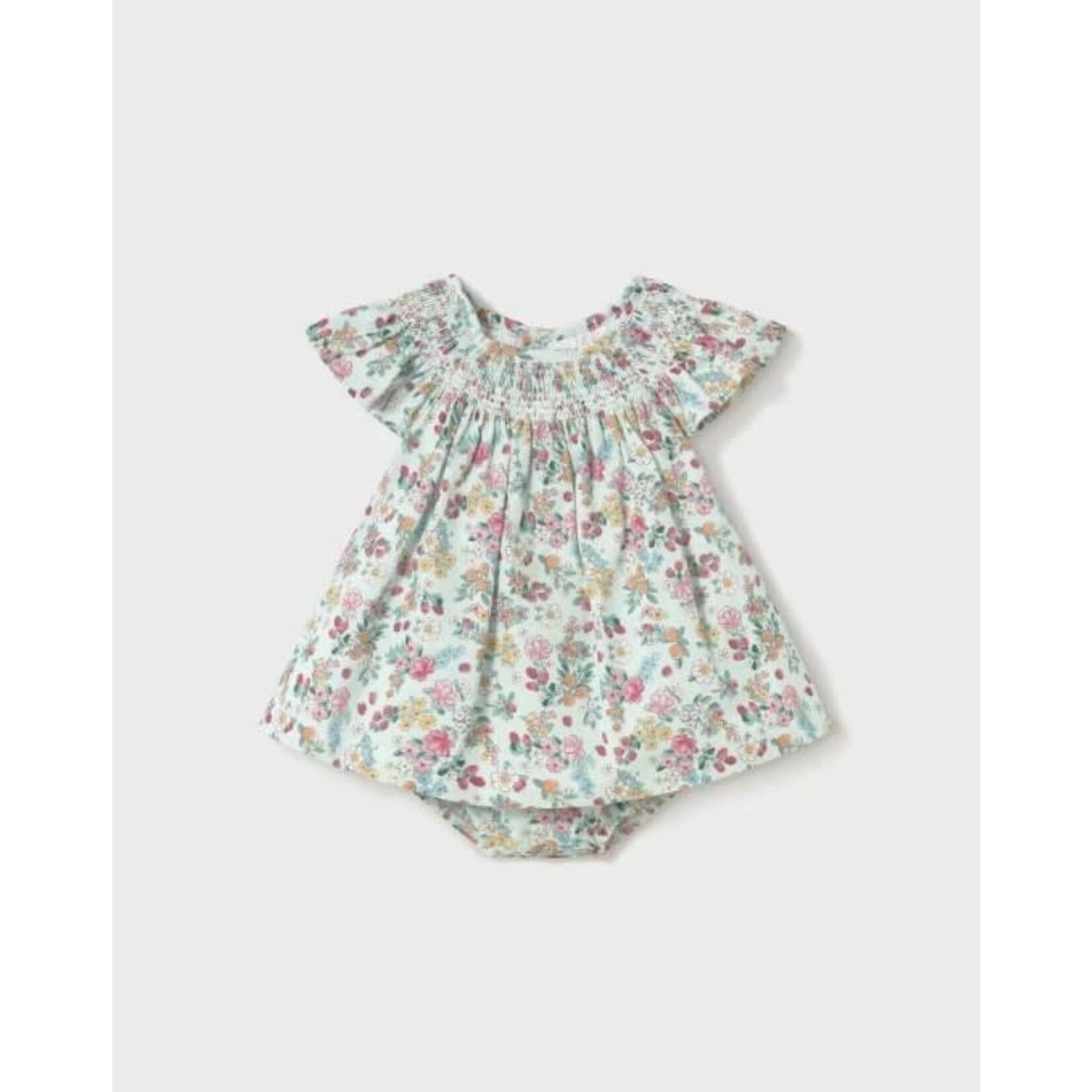 Mayoral MAYORAL - Jade-green dress summer dress with flower print and bloomer