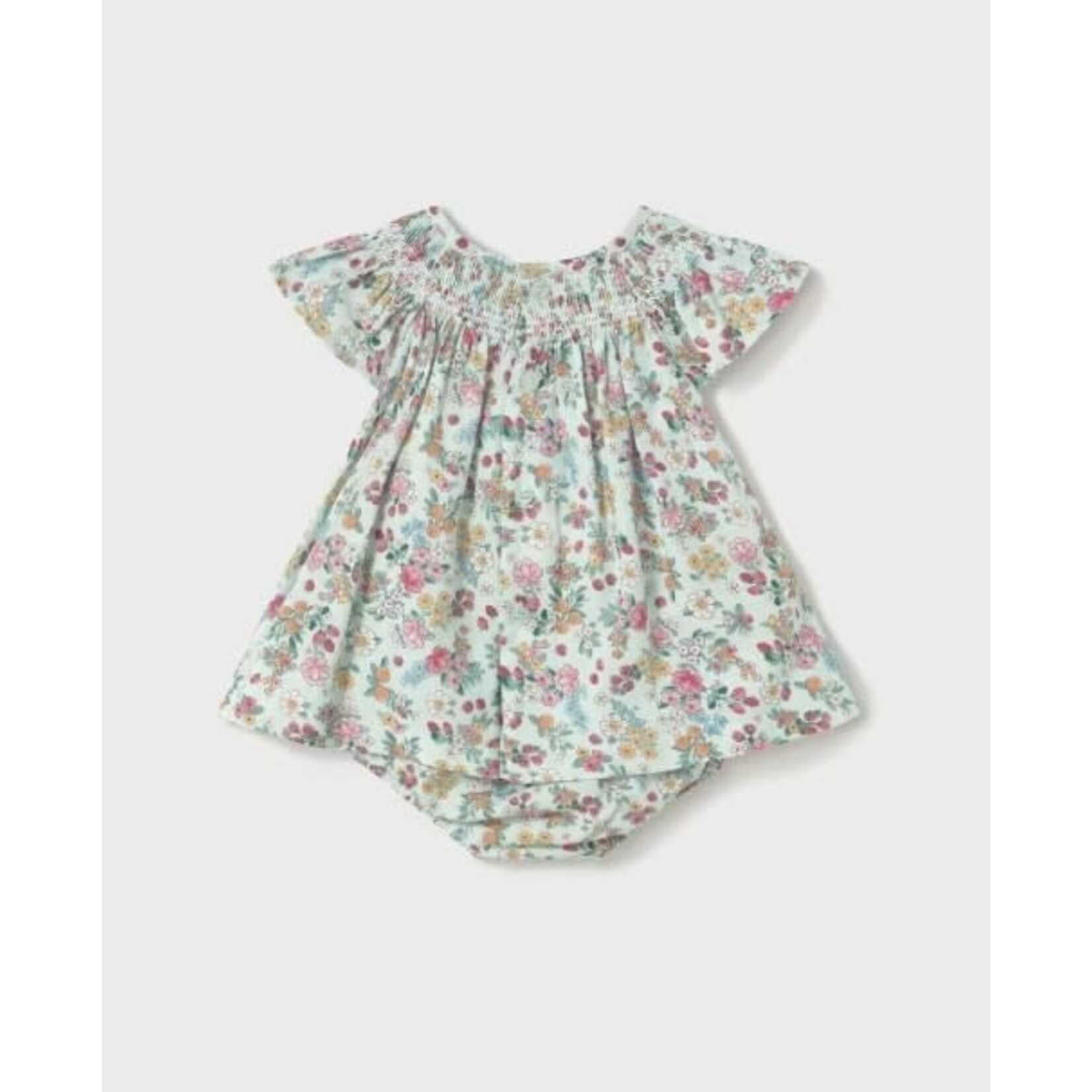 Mayoral MAYORAL - Jade-green dress summer dress with flower print and bloomer