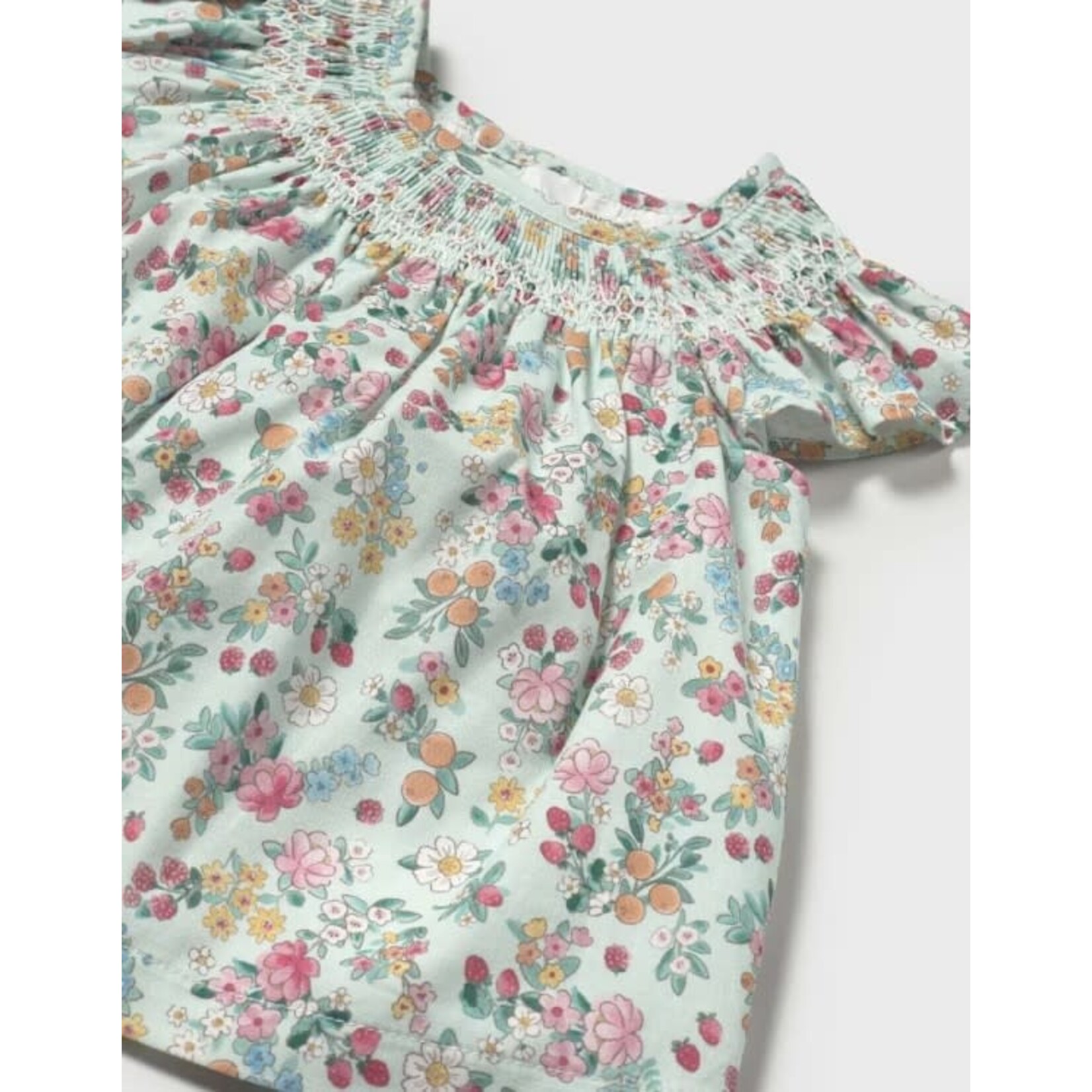 Mayoral MAYORAL - Jade-green dress summer dress with flower print and bloomer