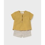 Mayoral MAYORAL - Two-piece linen summer set with a sunflower-colour shirt (3 buttons) and a sand-coloured short