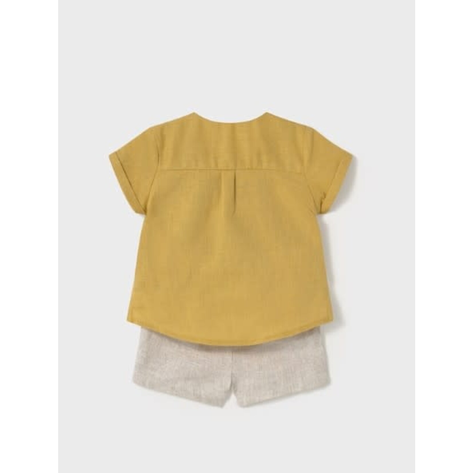 Mayoral MAYORAL - Two-piece linen summer set with a sunflower-colour shirt (3 buttons) and a sand-coloured short