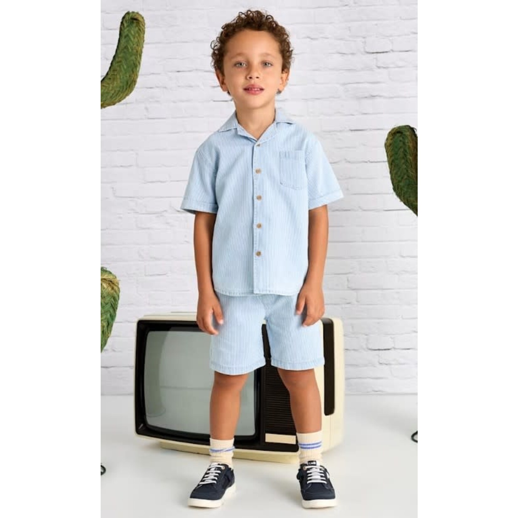 Mayoral MAYORAL - Short en coton bleu pâle rayé blanc