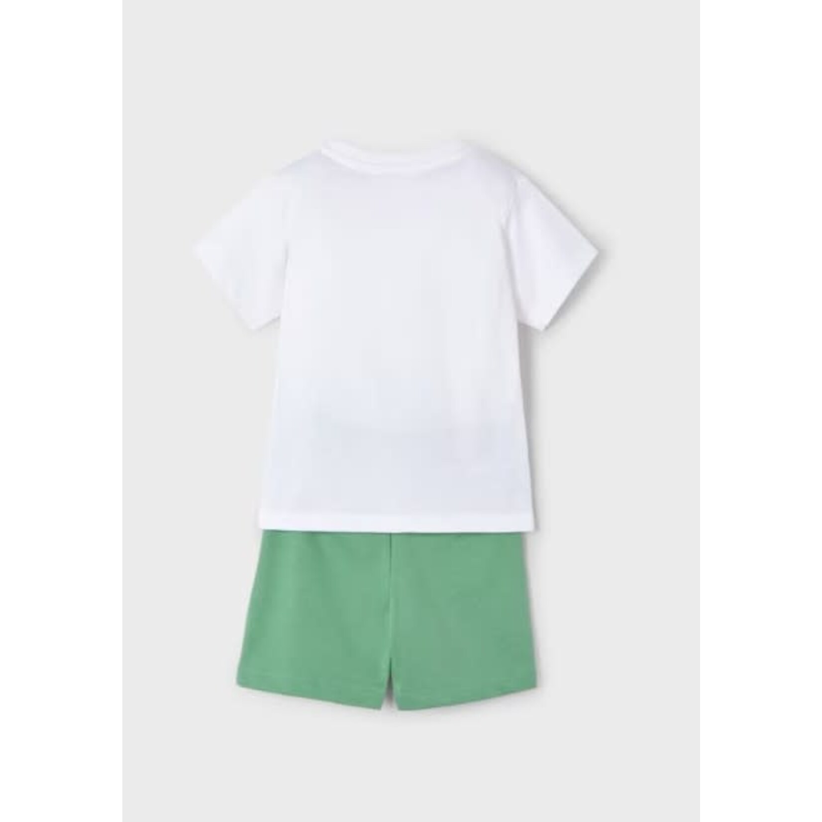Mayoral MAYORAL - Ensemble deux pièce - Chandail blanc imprimé tortue et short en jersey vert sauge