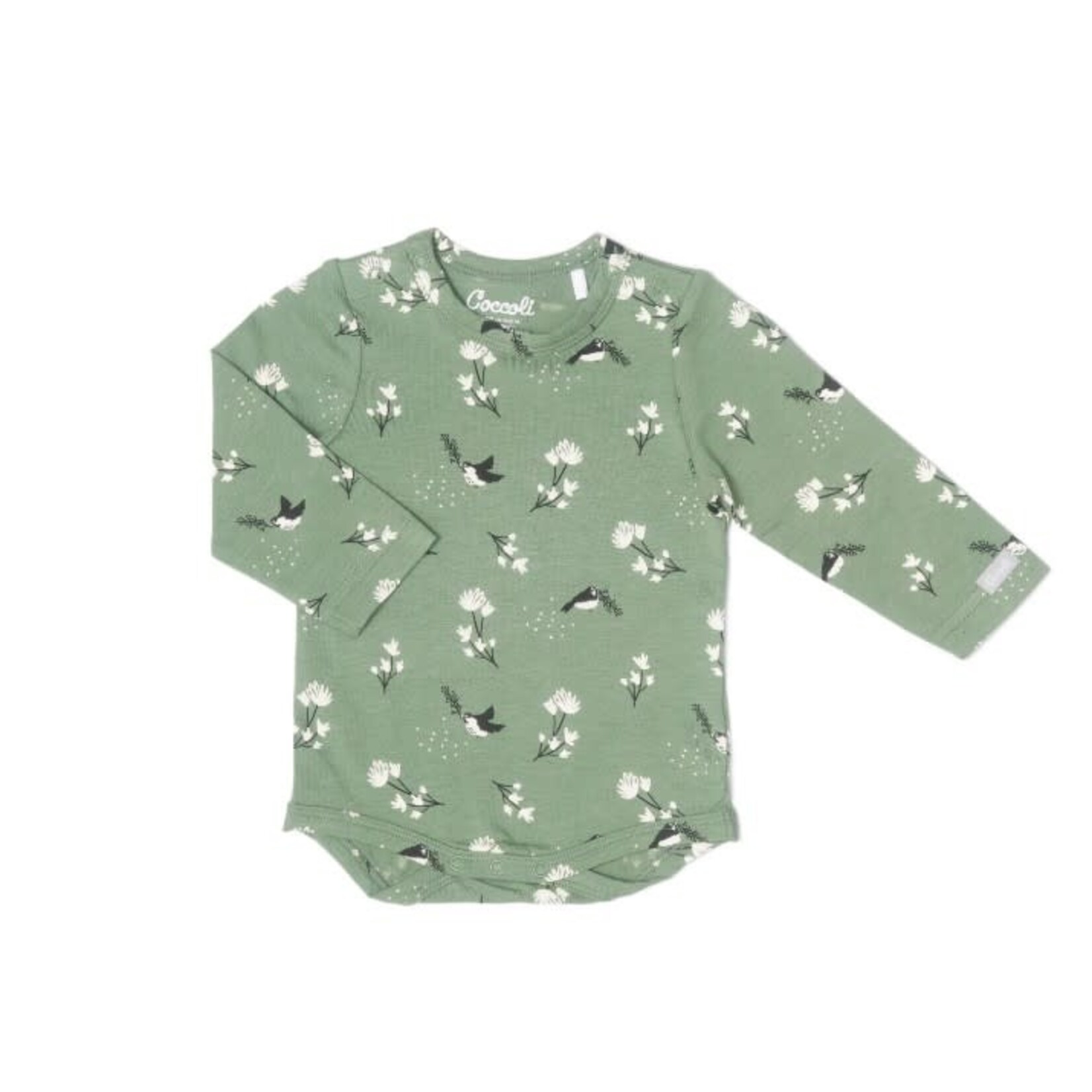 Coccoli COCCOLI - Cache-couche à manches longues en modal vert avec motif de mésanges et de fleurs
