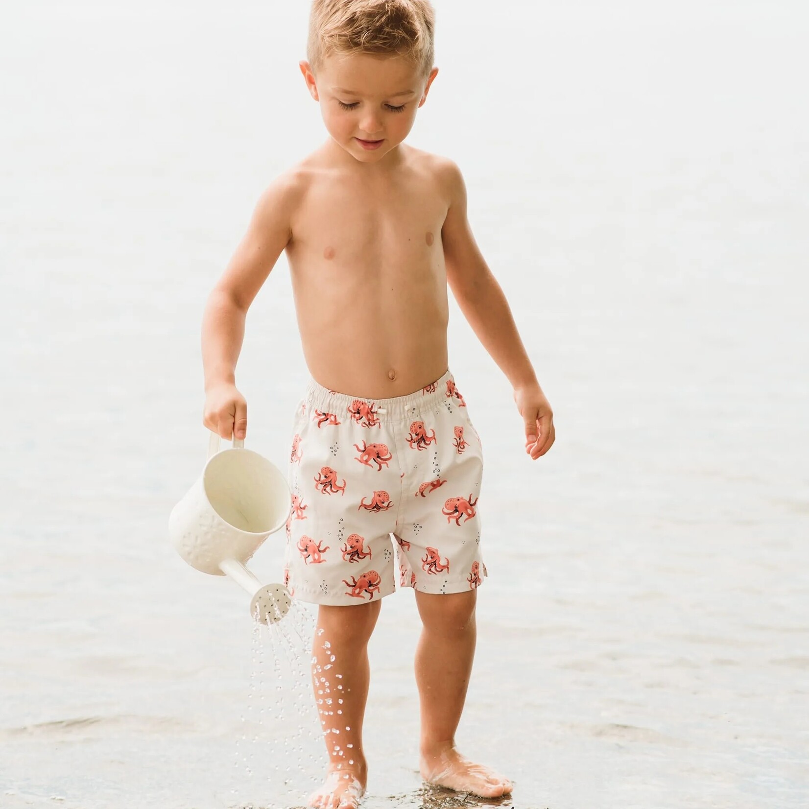 Miles the label PETIT LEM - Short de bain beige à imprimés pieuvres rouges