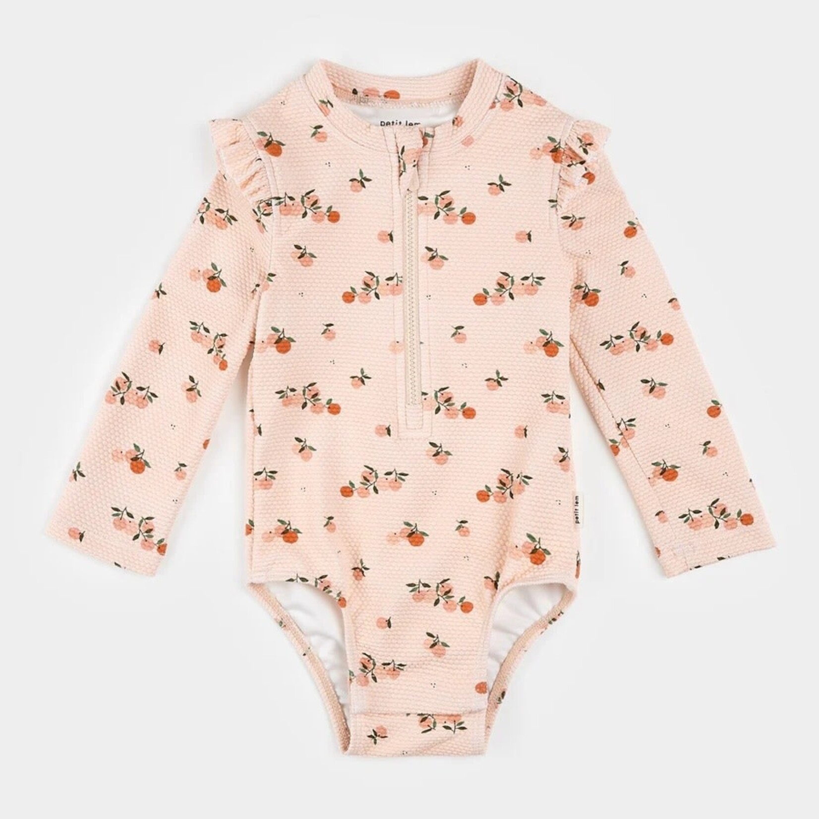 Miles the label PETIT LEM - Maillot une pièce à manches longues rose imprimé d'oranges