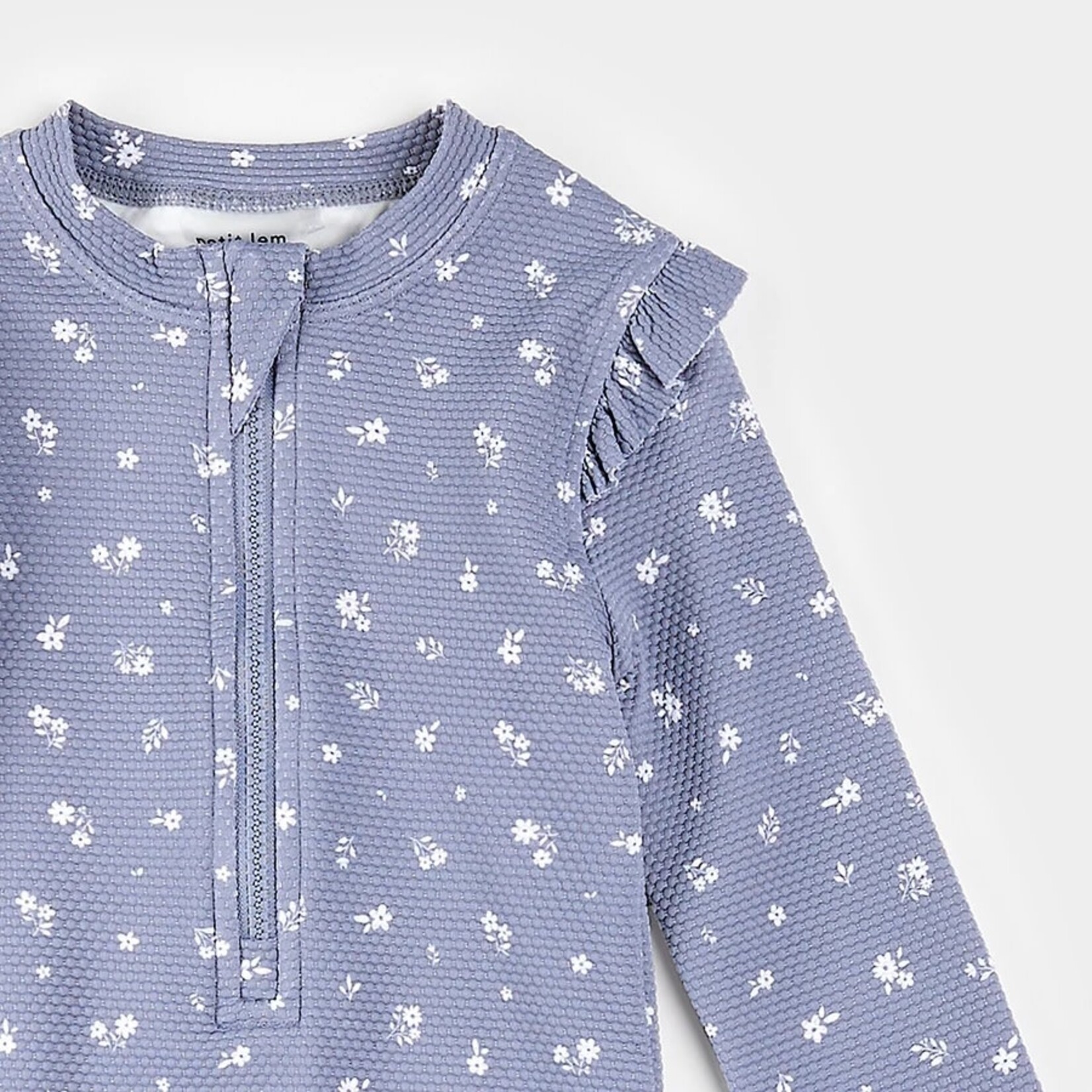 Petit Lem PETIT LEM - Wildflower Print on Steel Blue Long-Sleeve One-Piece Swimsuit