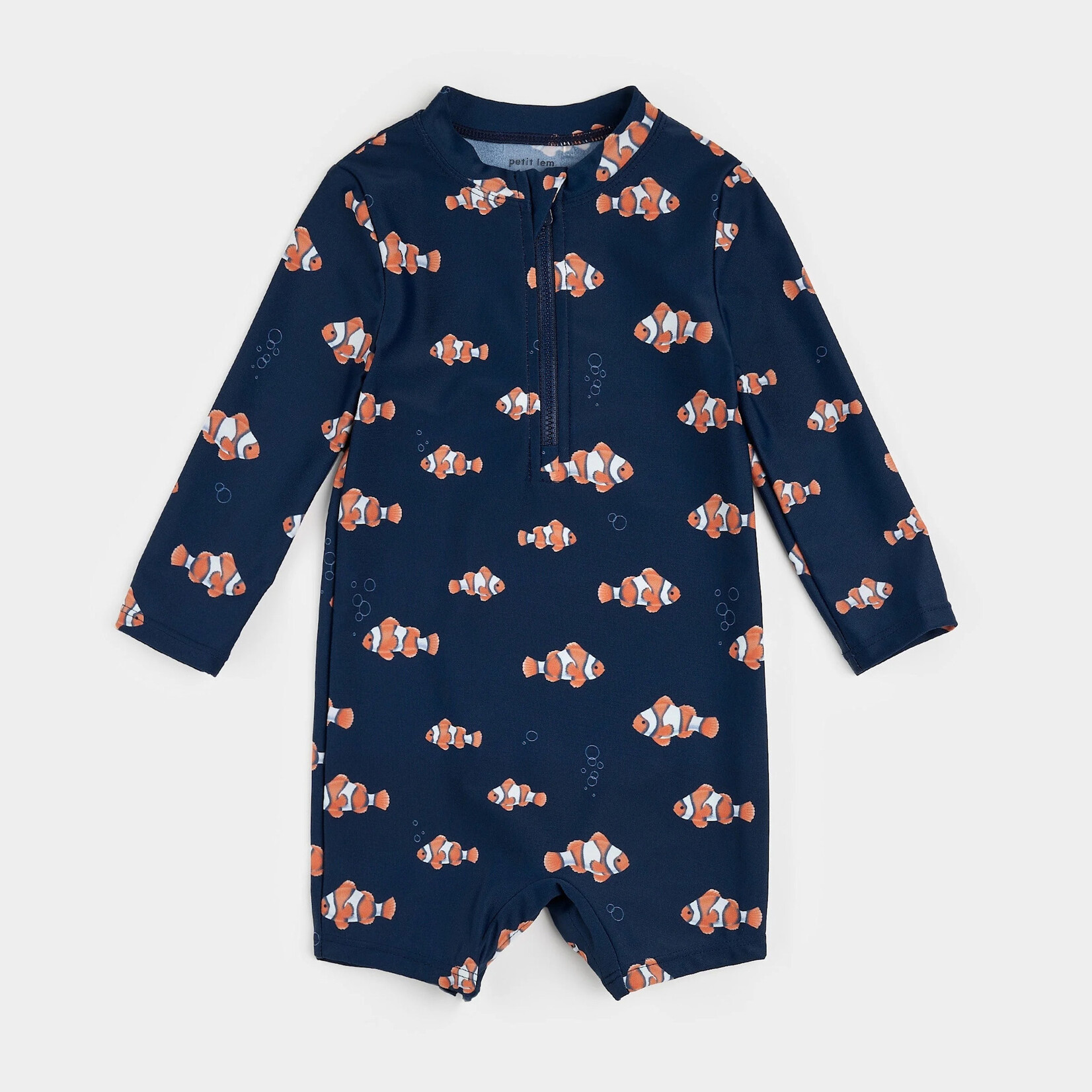Petit Lem PETIT LEM - Clownfish Print on Navy Long-Sleeve Swim Romper