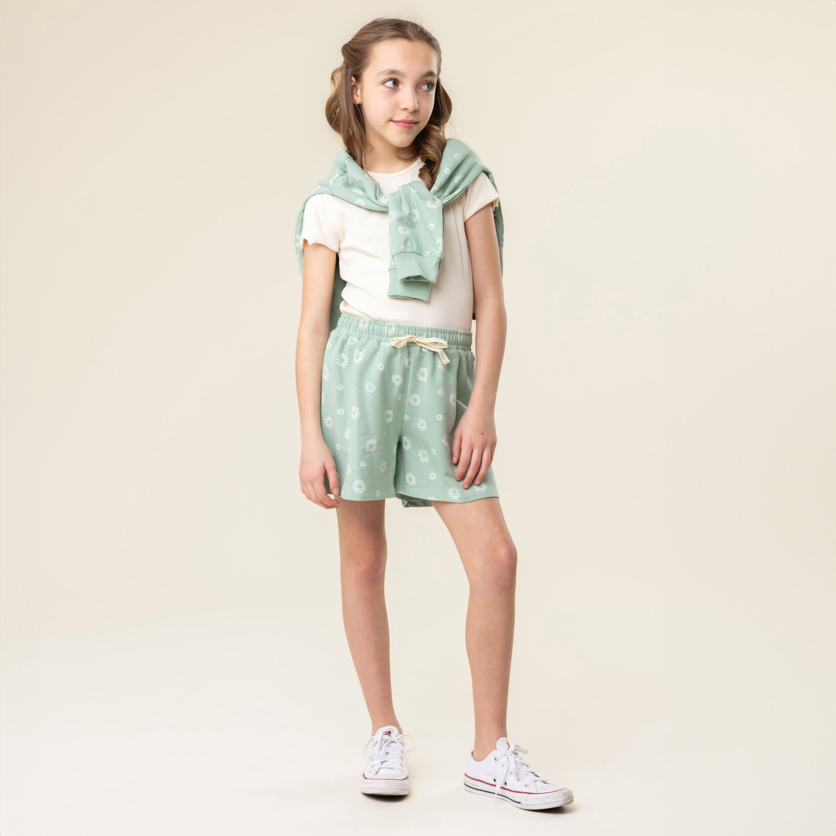 Nanö NANÖ - Long Ribbed Shirt with Lettuce Edge Sleeves 'Douce Coccinelle'