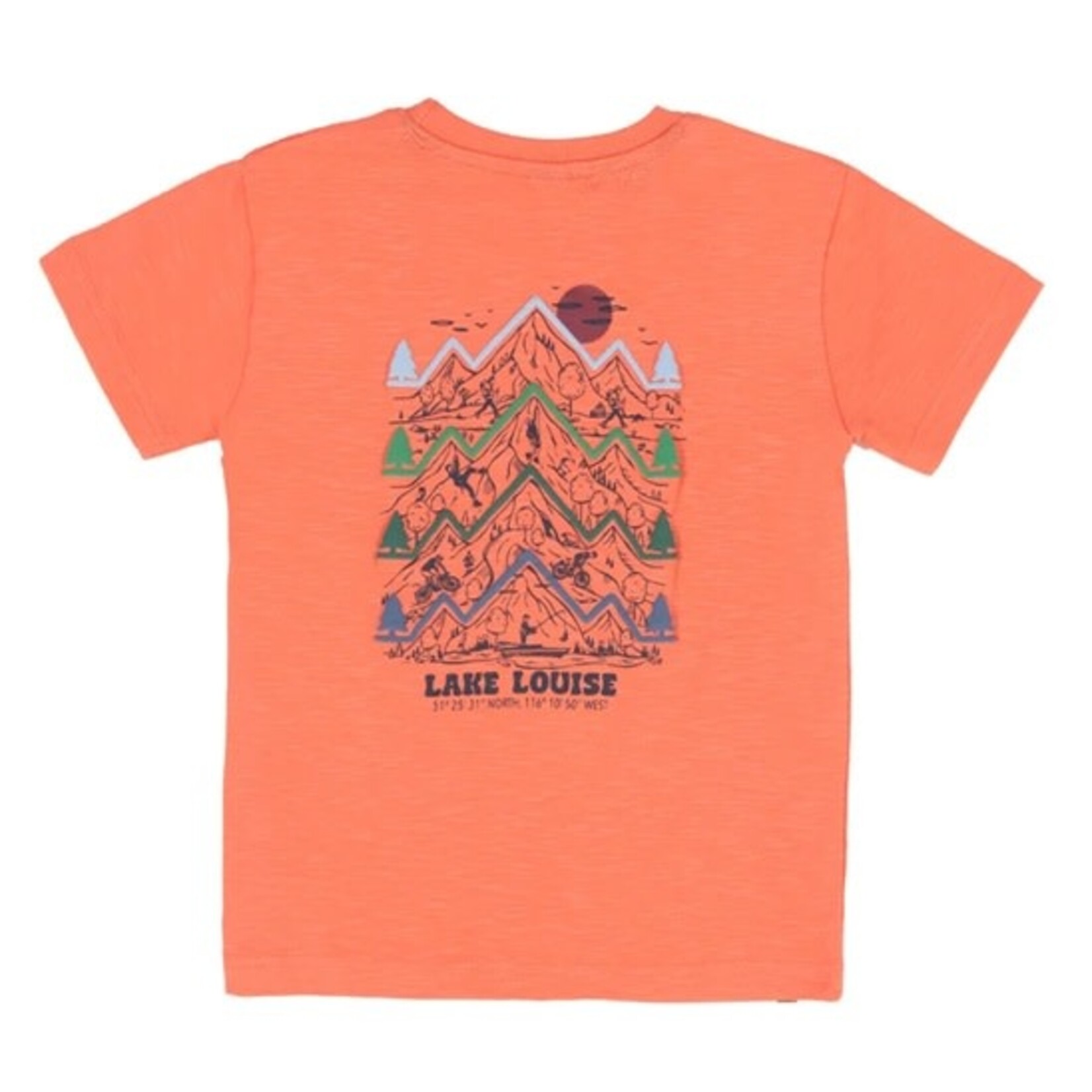 Nanö NANÖ - Orange T-shirt with Lake Louise nature print 'Destination plein air'