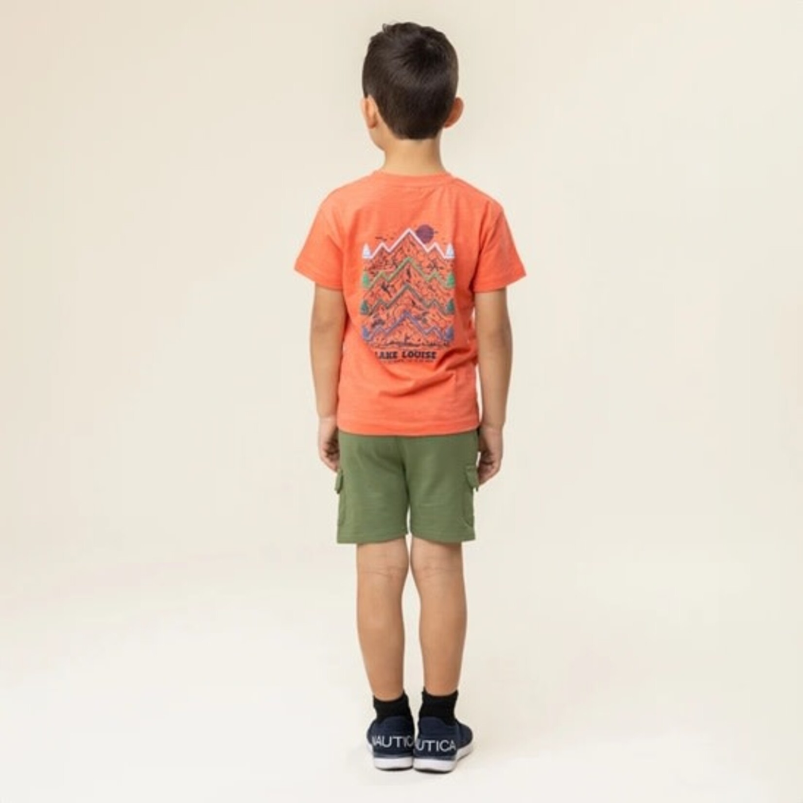 Nanö NANÖ - Orange T-shirt with Lake Louise nature print 'Destination plein air'