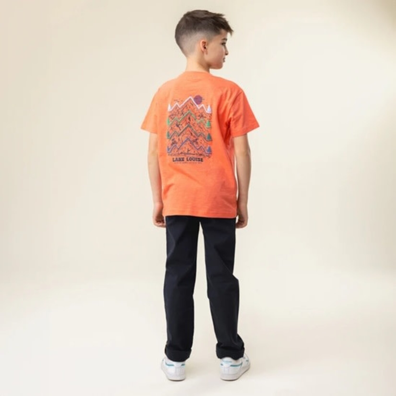 Nanö NANÖ - Orange T-shirt with Lake Louise nature print 'Destination plein air'