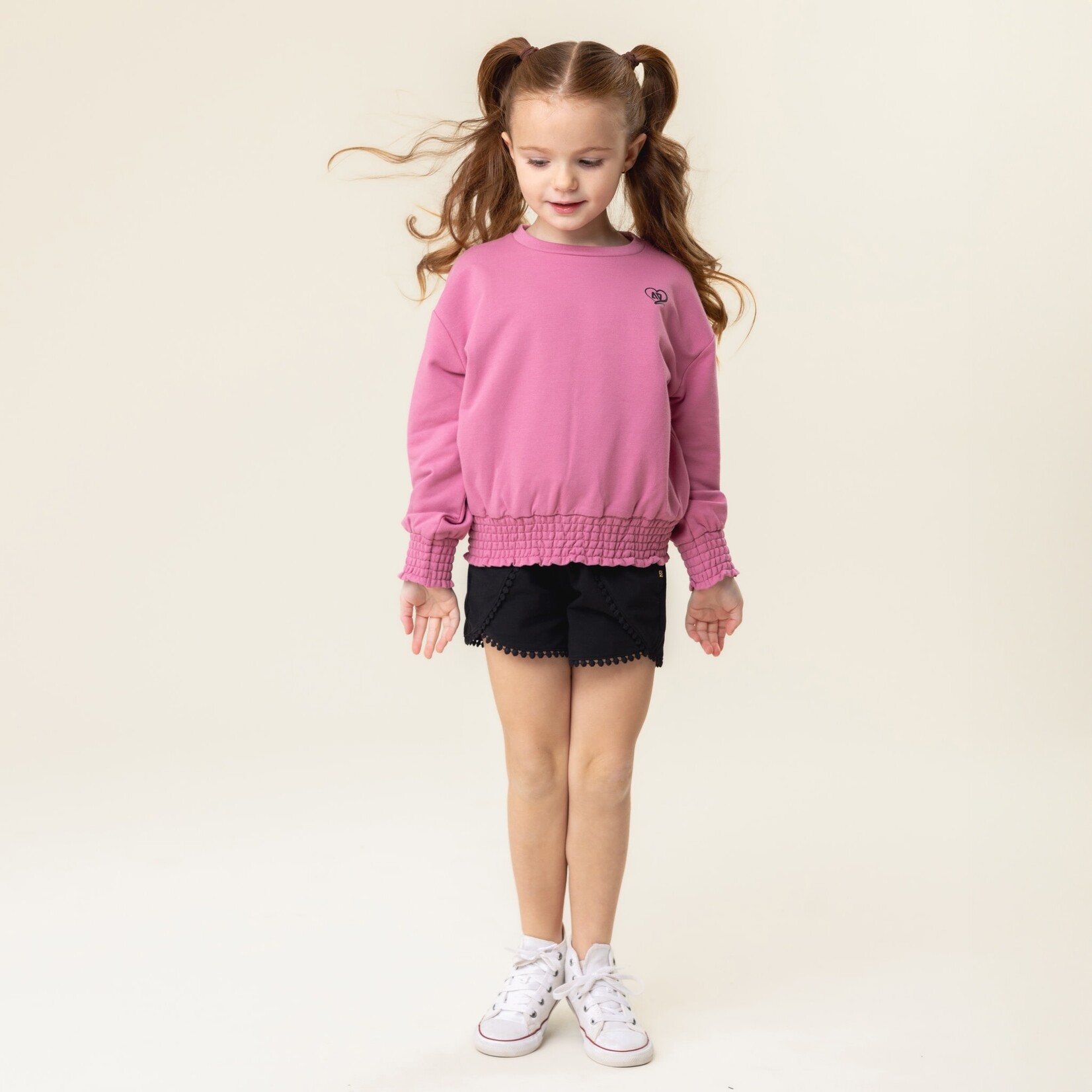 Nanö NANÖ - Black Jersey Shorts with Elastic Waist and Drawstring 'Joli colibri'