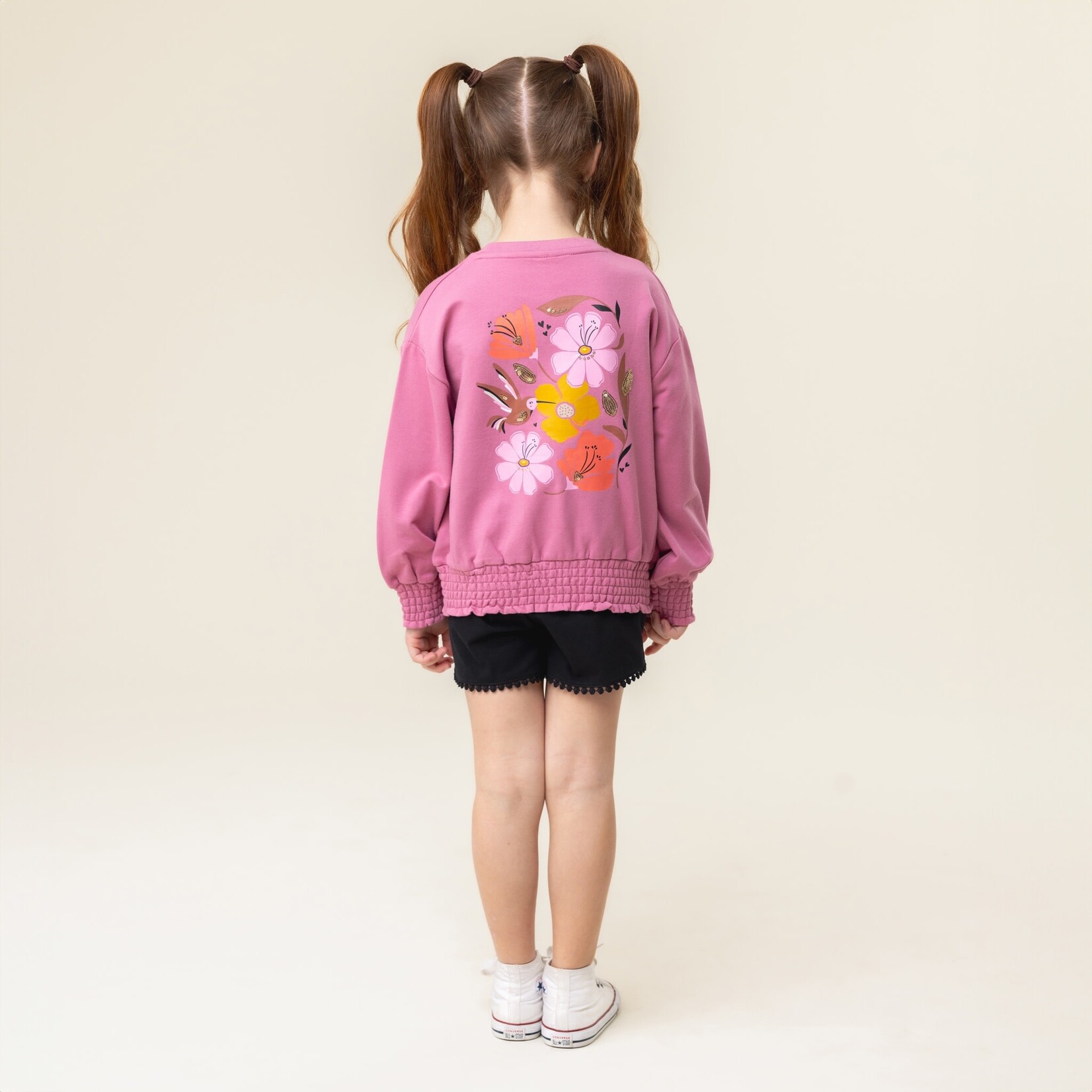 Nanö NANÖ - Short en jersey noir à taille élastique avec cordon d'ajustement 'Joli colibri'