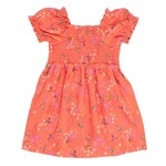 Nanö NANÖ - Robe-tunique courte couleur corail haut en nid d'abeille avec motif colibri et fleur 'Joli colibri'