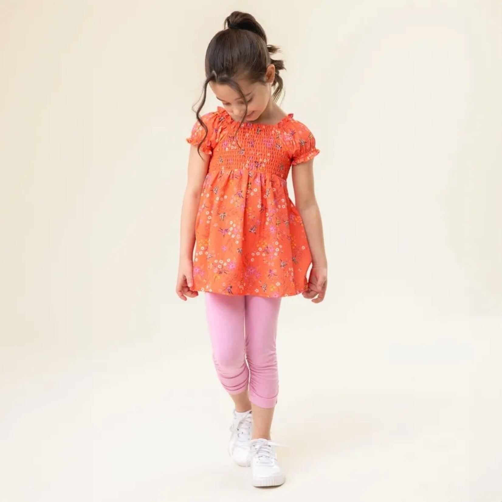 Nanö NANÖ - Short Coral Smocked Tunic-Dress with Hummingbird and Flower Pattern 'Joli colibri'