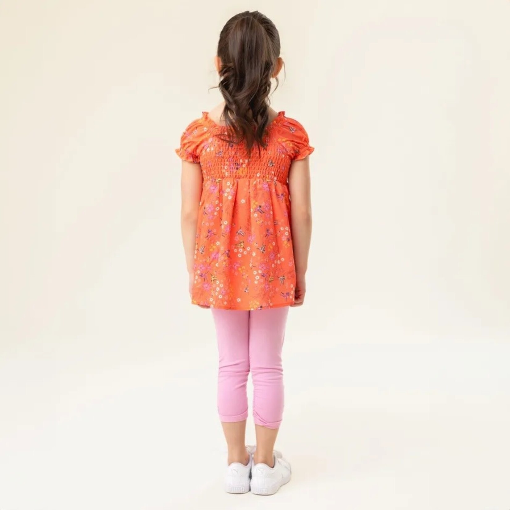 Nanö NANÖ - Short Coral Smocked Tunic-Dress with Hummingbird and Flower Pattern 'Joli colibri'
