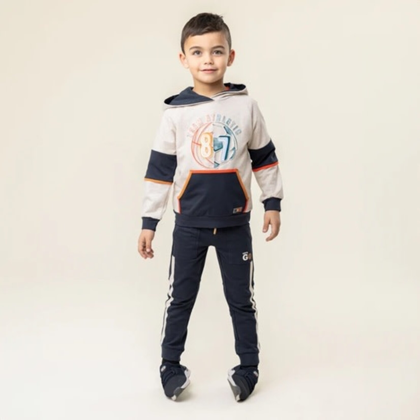 Nanö NANÖ - Pantalon de jogging marine avec bandes beige chiné 'Jour de match'